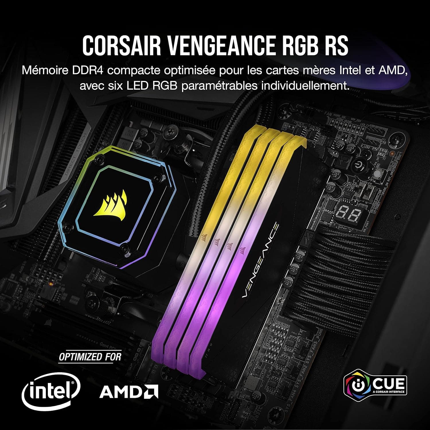 Corsair Vengeance RGB RS 16Go (2x8Go) DDR4 Jusqu'à 3200MHz C16 Mémoire de Bureau (Éclairage RGB Dynamique, Temps de Réponse Serrés, Compatible avec Intel & AMD 300/400/500 Series) Noir