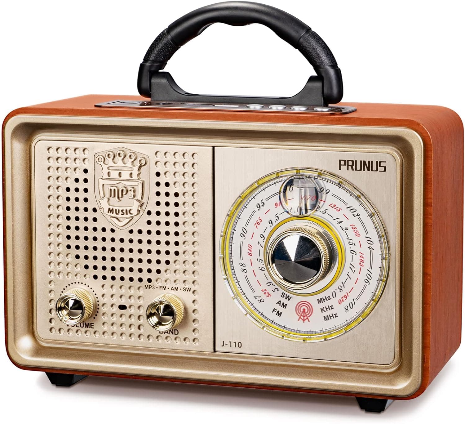 PRUNUS J-110 Radio Vintage AM/FM/SW, Rechargeable, Piles Et Secteur | Poste Radio Vintage avec Batterie 1200 mAh, Bluetooth, Piles Ou Secteur, Haut-Parleur 5 W Et Lecture USB