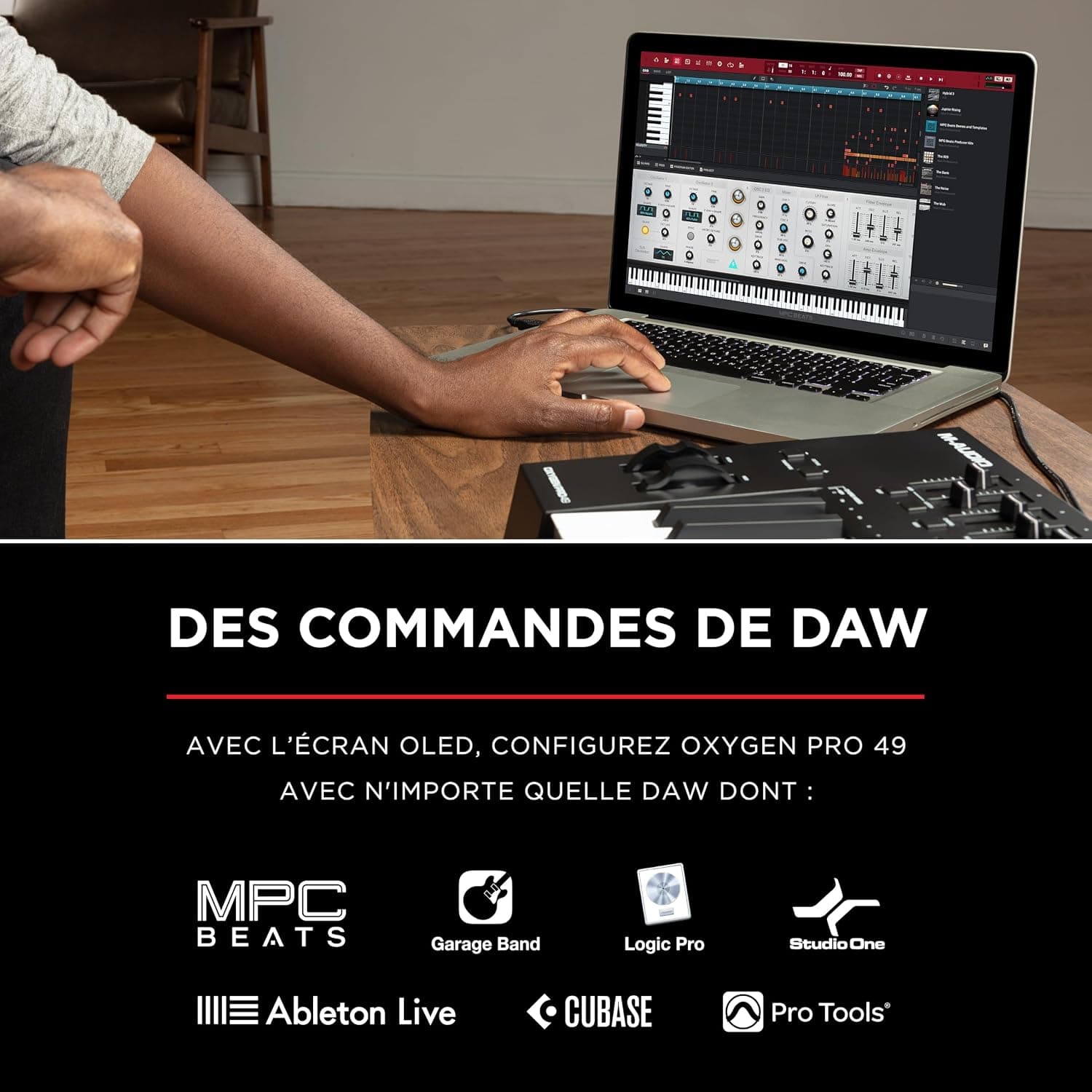 M-AUDIO Oxygen Pro 49 Controleur Clavier USB MIDI | 49 Touches Veloci-Sensibles, 16 Pads, 8 Boutons, 9 Faders et Logiciel DAW Inclus, pour Production Musicale