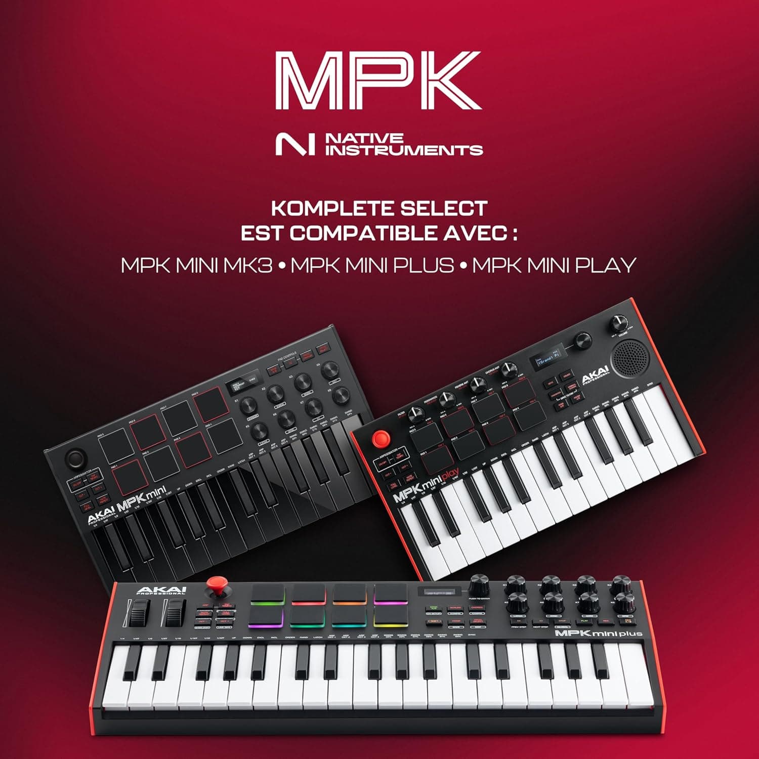 Akai Professional MPK Mini MK3 Clavier MIDI USB 25 Touches, Noir | Touches Mini Sensibles à la Vélocité, 8 Pads MPC, 8 Boutons, Logiciels Inclus, pour Beatmakers, Producteurs et Home Studio