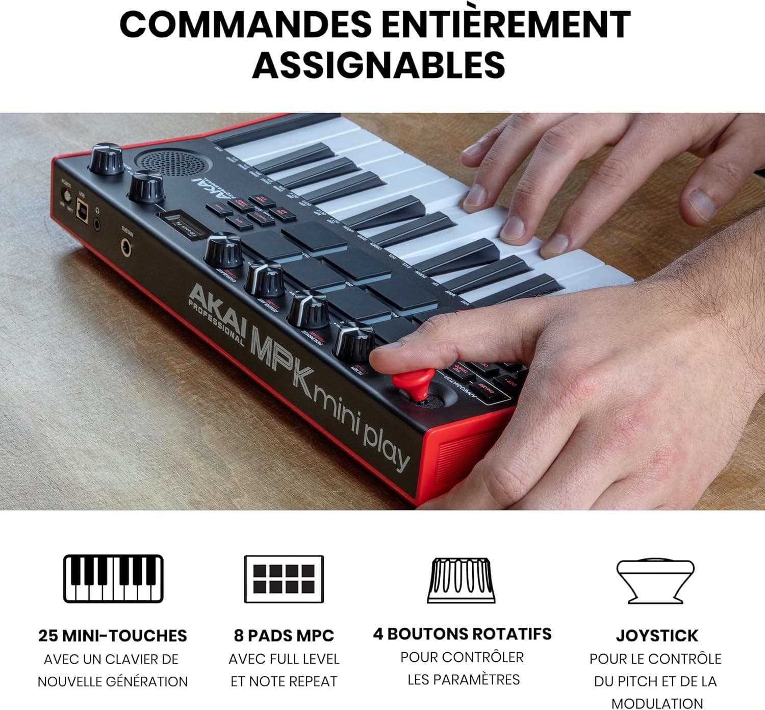 Akai Professional MPK Mini Play MK3 Clavier MIDI USB 25 Touches | Touches Mini Sensibles à la Vélocité, 8 Pads MPC, 8 Boutons, Sons Intégrés, Haut-Parleur, Logiciels Inclus, pour Beatmakers