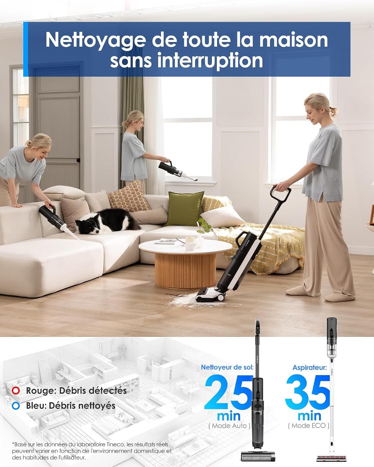 Tineco Floor One S5 Combo Power KIT Aspirateur Eau et Poussière à Main intelligents sans Fil 3 en 1, idéal pour Les saletés collantes et Les Poils d'animaux sur Sol Dur, léger | Technologie Smart iLoop, nettoyage des bords, écran LED, Wi-Fi, autonettoyage, idéal pour les poils d'animaux et sols durs