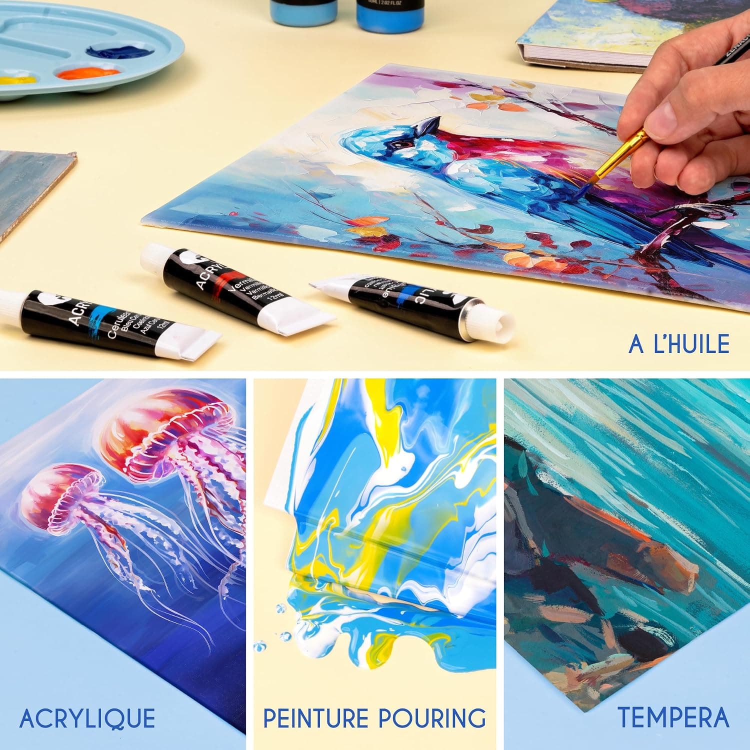 Zenacolor - Toile Peinture 13x18 cm - Set de 10 Toiles à Peindre | Canvas · Toile a Peindre 100% Coton sans Acide · Pour peinture acrylique sur toile, huile, gouache