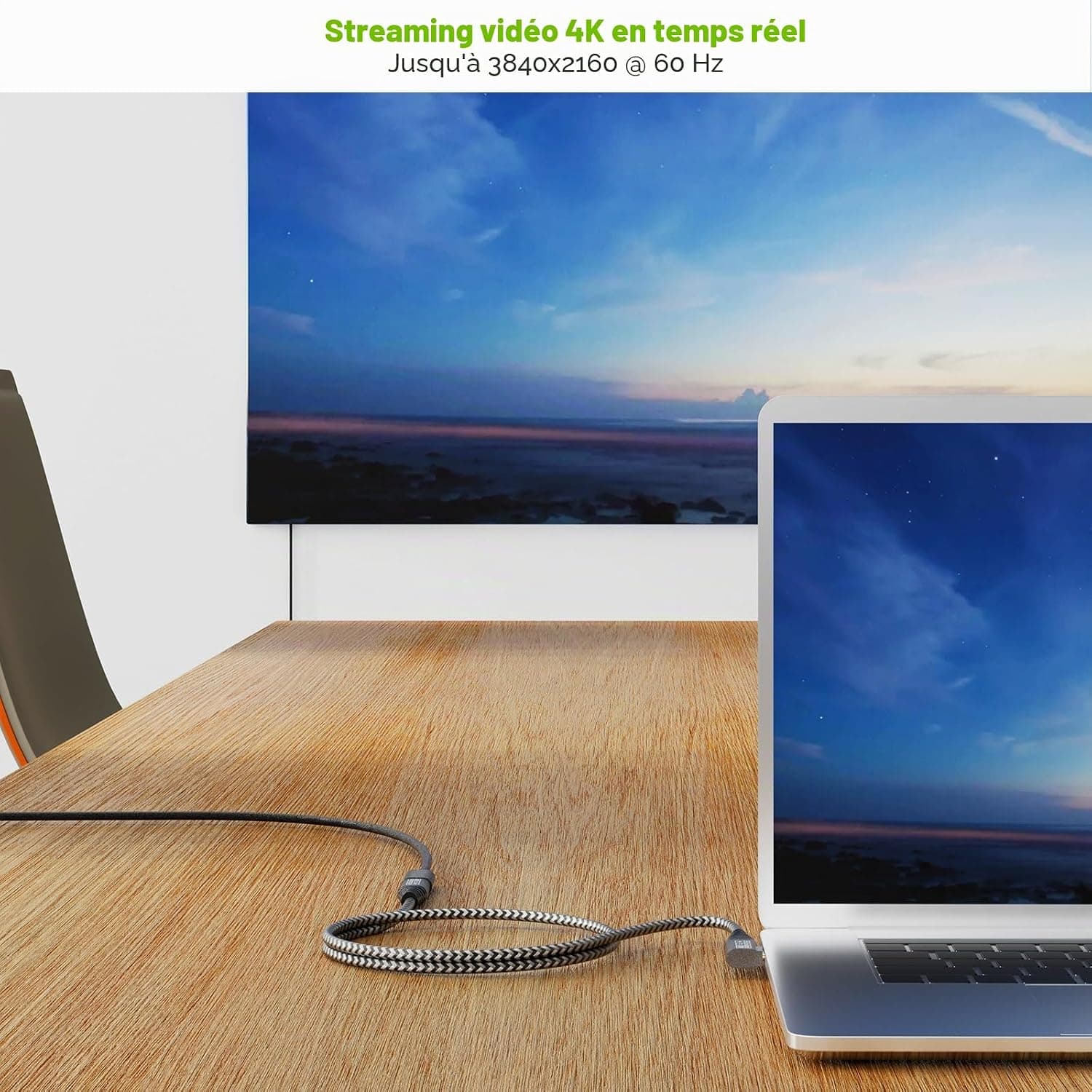 CAKOBLE Rallonge USB-C 3.2 Gen2 20Gbps 100W/5A - Câble Coudé 25cm Compatible avec Hub, Dell XPS, Chargeur - 4K@60Hz