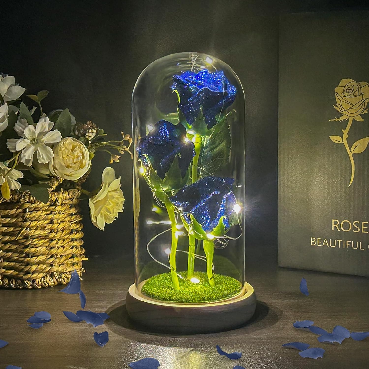 Rose Eternelle sous Cloche, Cadeau Maman,Rose Eternelle la Belle et la Bete, Rose Eternelle avec LED dans Un Dôme en Verre,Cadeau Saint-Valentin Cadeaux pour Les Femmes,Maman, Grand-mère