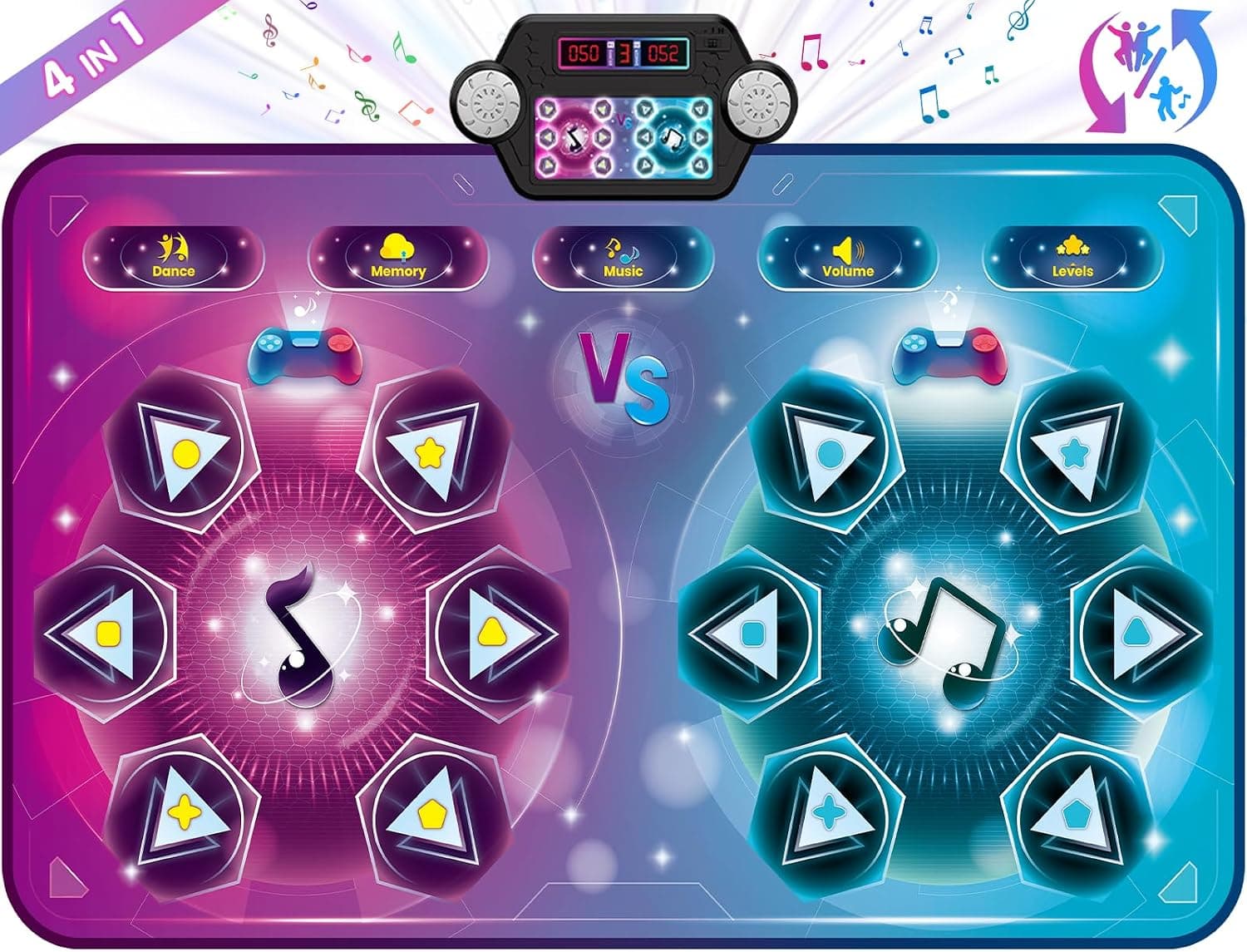 Tapis de danse pour deux utilisateurs, électronique, mode solo et mode deux joueurs, tapis de jeu, avec boîtier de batterie LED, jouet, cadeau d'anniversaire pour filles et garçons de 3 à 12 ans