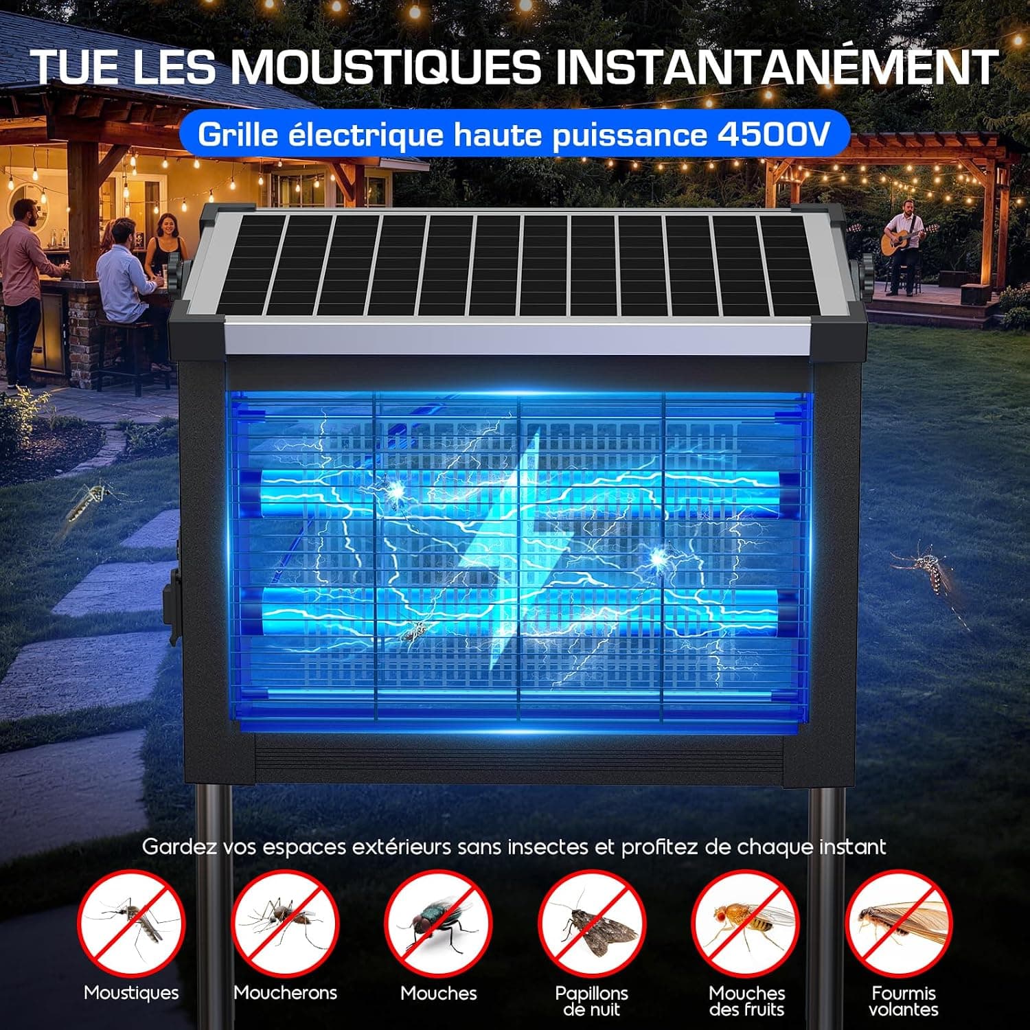 Lampe Anti Moustique Extérieur Solaire, Étanche IPX5 (Noir)