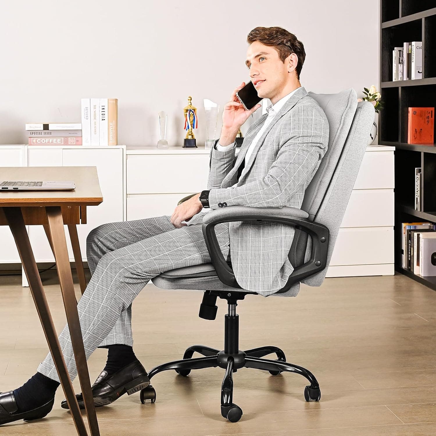BASETBL Chaise de Bureau Ergonomique pivotante pour PC, Tissu, Gris, Standard