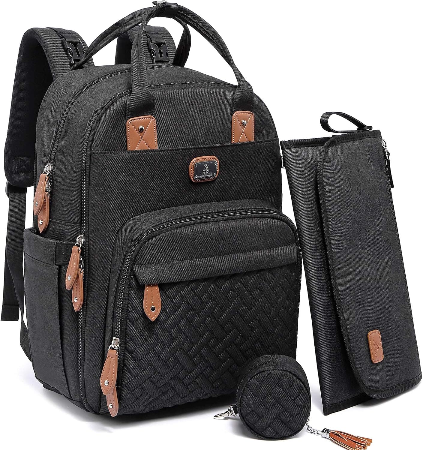 Dikaslon Sac a Langer Bebe, Sac à Langer à Dos Grande Capacité 18 Poches, Polysteer Déperlant, Tapis à Langer, Porte Tétine, Sangles Intégrées Poussette – Sorties Faciles