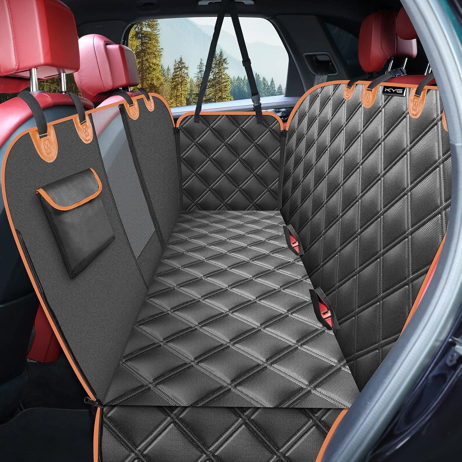 KYG Housse de Siège d'auto pour Chien Banquette Arrière Antidérapant et Imperméable Mise à Niveau Matérielle avec Fenêtre de Visualisation Protection Coffre Universelle Voiture 135X148 cm Noir