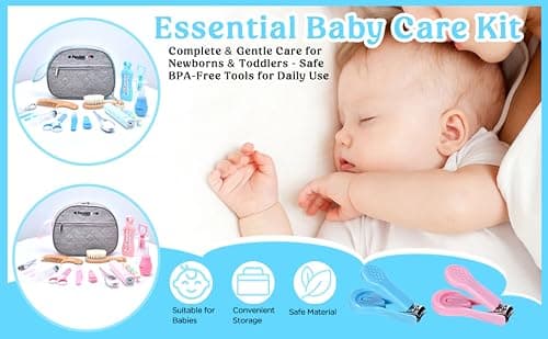 Pandagies PARIS - Trousse de Soin Bébé Naissance Française 15 Accessoires Complet Mouche Bébé Lime Ongle Electrique Trousse de Toilette Maternité Thermomètre de Bain Enfant Nourrisson
