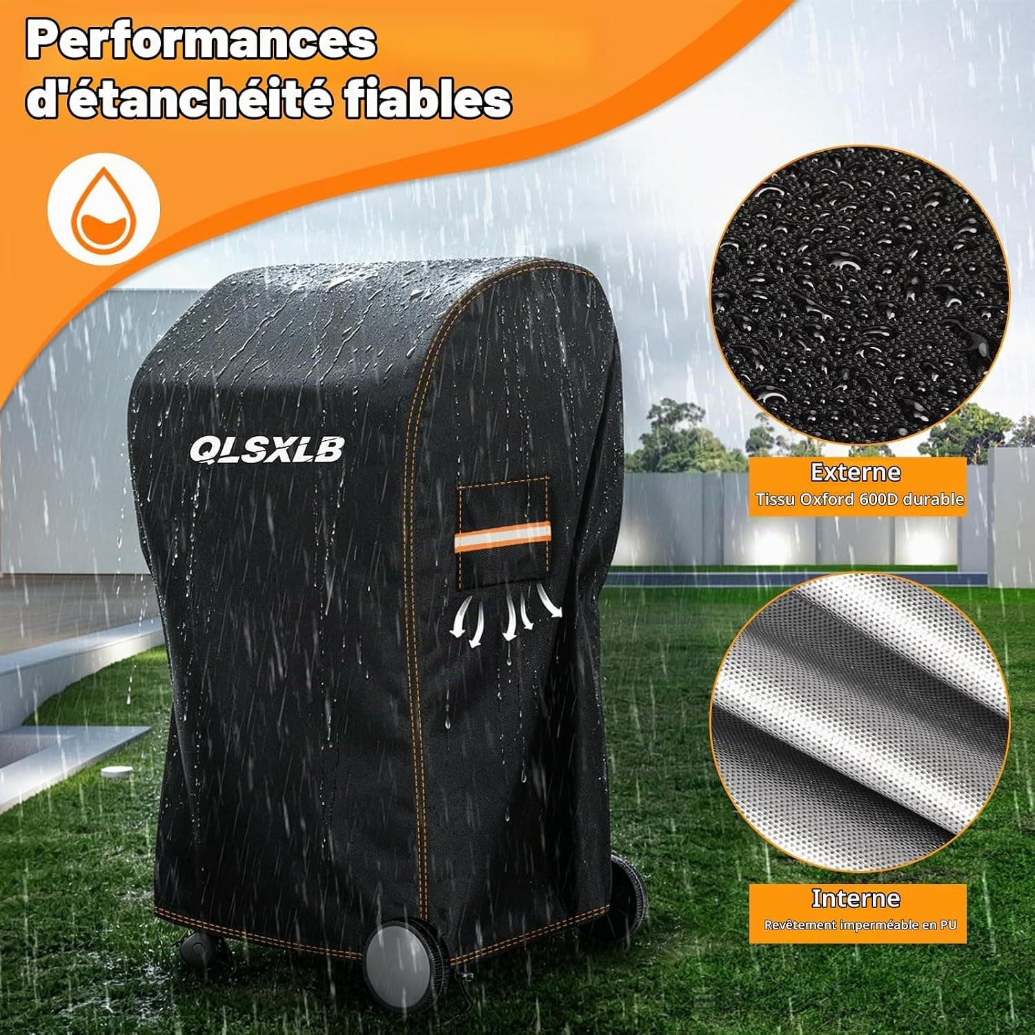 Housse Barbecue Exterieur, Oxford 600D Robuste Bache de Protection BBQ 77x70x110cm, Housse Plancha Gaz avec Bouche D'aération Anti-Vent/Anti-UV/Anti-l'eau/Anti-l'Humidité/Antipoussière Noir