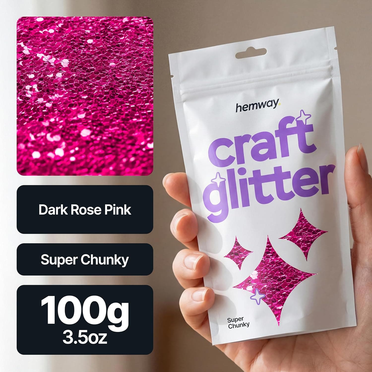 Paillettes pour artisanat rose foncé gobelets en résine cartes bijoux de Noël bougies super épaisses 100 g/3,5 oz