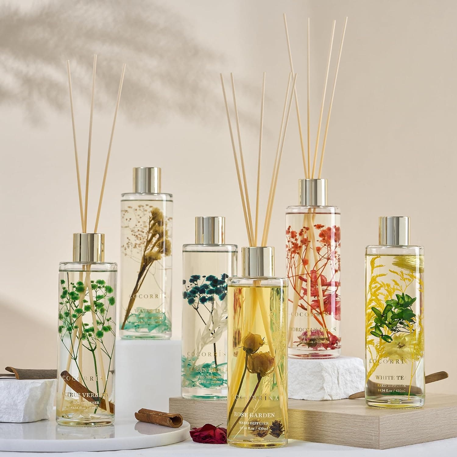 COCORRÍNA Diffuseur Parfum Maison, Nénuphar 430ml avec 8 bâtonnets Parfum de Maison pour Salle de Bain Chambre à Coucher Décoration d'intérieur