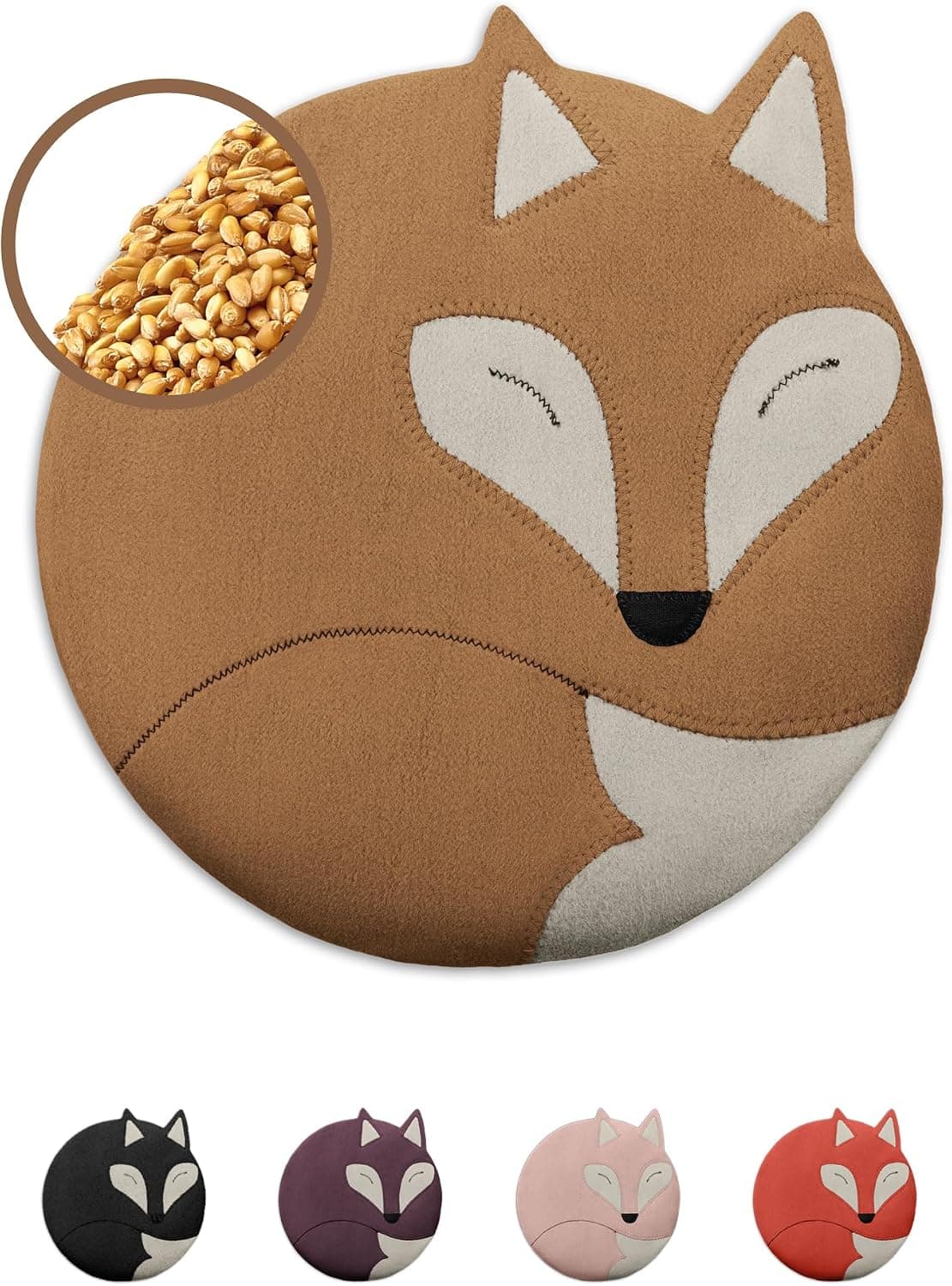 LESCHI Coussin chauffant micro-ondes en coton 100% bio, 4 compartiments, Renard brun doré, Bouillotte graines de blé 100% bio, Bouillotte micro-ondes idéale pour soulager les douleurs menstruelles