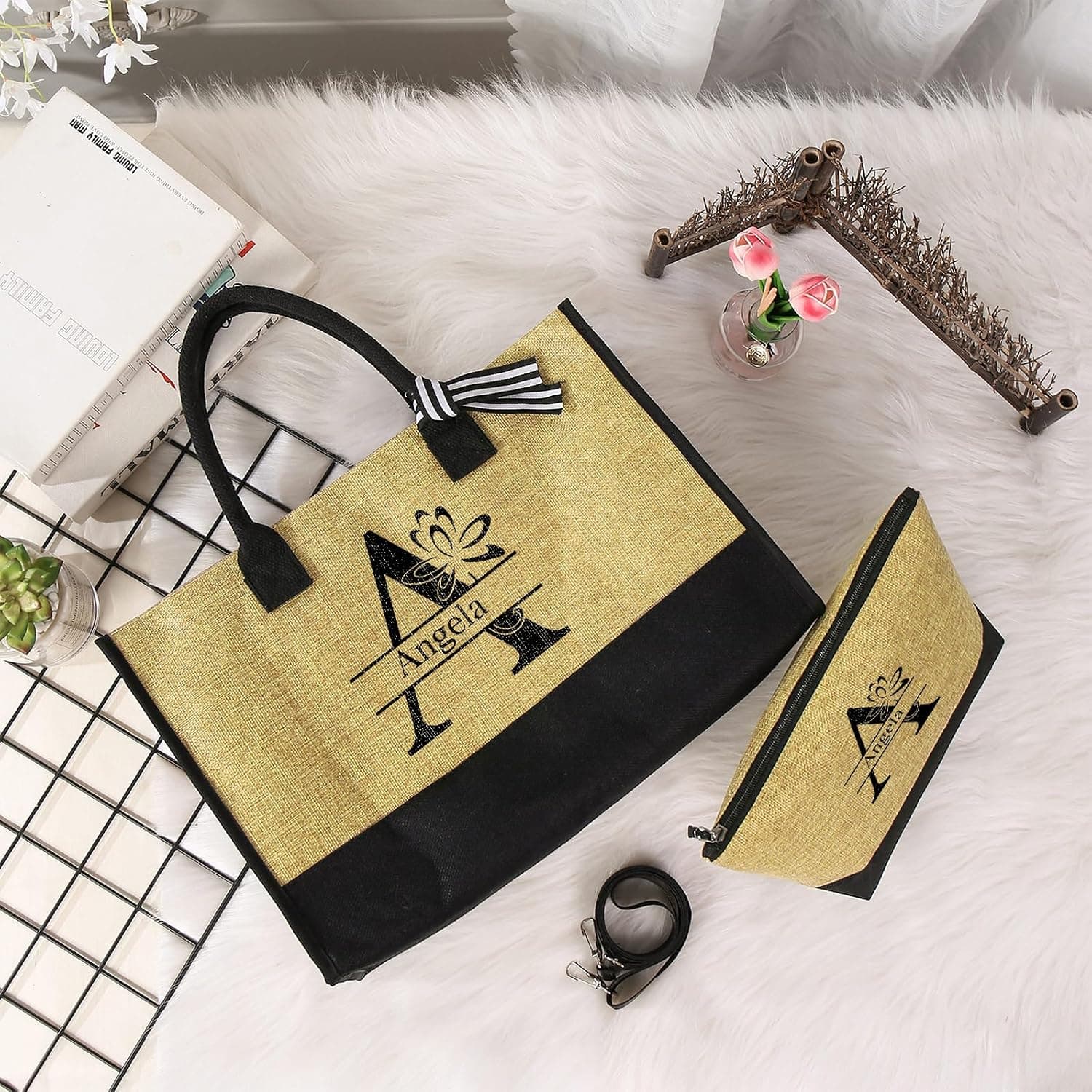 Personnalisé Sac à Main Sac Fourre Tout Grand Sac à Provisions Nom Naissance Fleurs Sac à Bandoulière Avec Fermeture éclair Cadeaux Pour Mère Noël Anniversaire Fête Des Mères