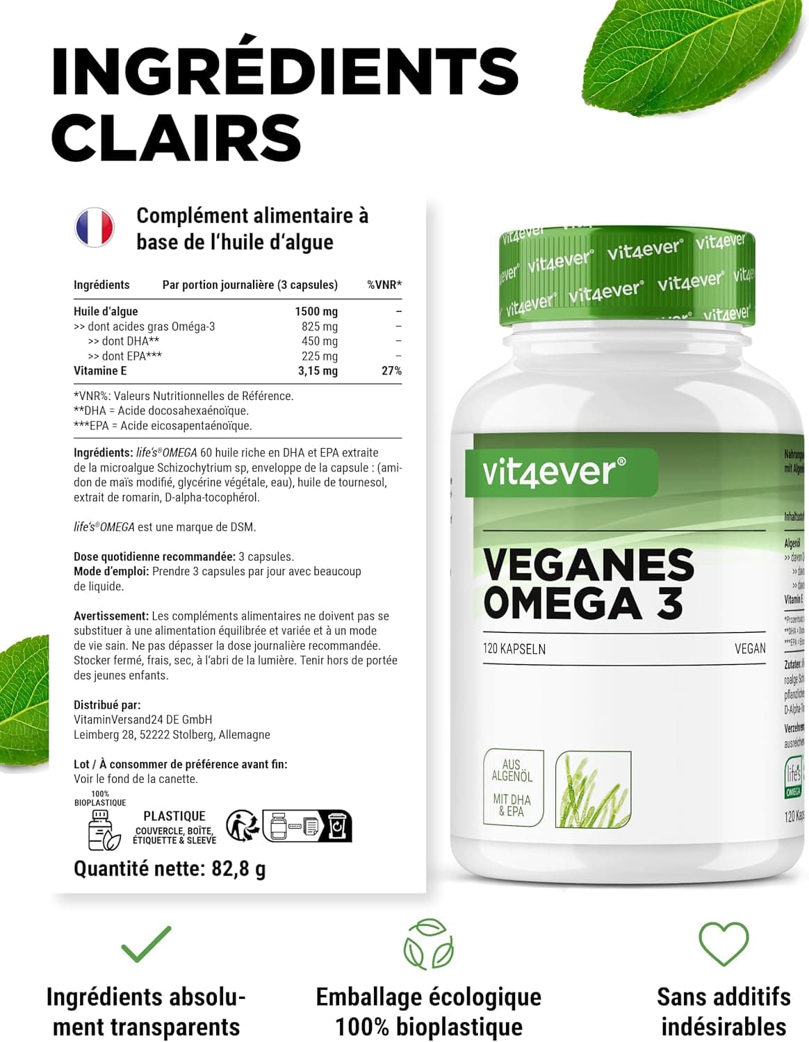 vit4ever Omega 3 Vegan - 120 Gélules Softgel - Ingrédient de Marque