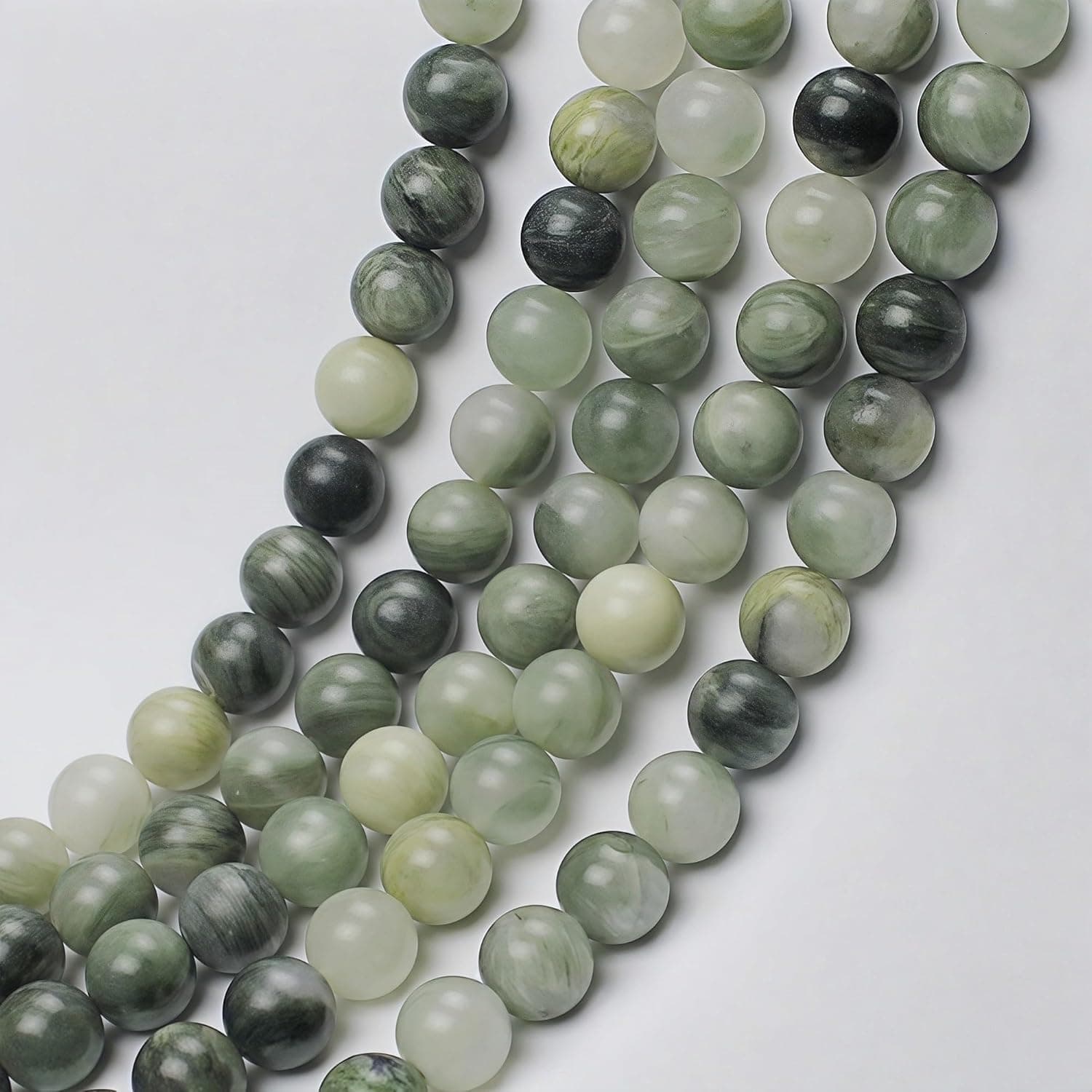MJDCB 6mm 60 pièces Jade Vert Gazon Perle Pierre Naturelle Ronde en Vrac Perles Semi Precieuse pour Fabrication de Bijoux de Bracelets et de Colliers