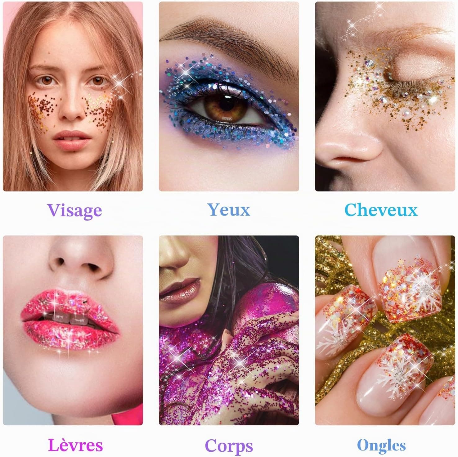 Giantree Festival Paillettes Visage avec 2 Pinceaux à Double Tête en Coton - 12 Couleurs pour Déguisement Festif, Ongles, Cheveux, Lèvres, Corps - Christmas Maquillage Glitter (Couleur 2)