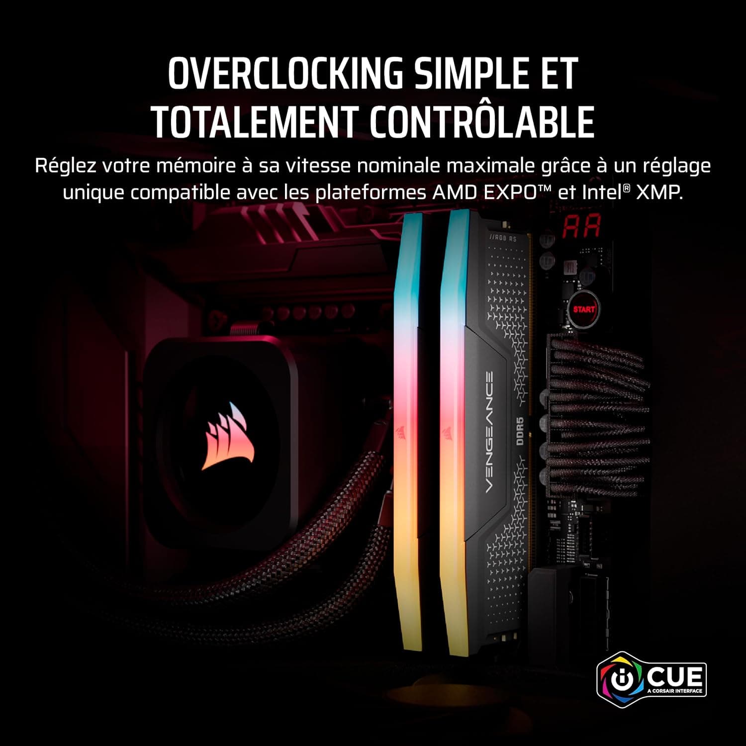 CORSAIR Vengeance RGB RS DDR5 16Go (2x8Go) Jusqu'à 6000MHz AMD Intel RAM | Mémoire pour Ordinateur de Bureau, Compatible AMD EXPO et Intel XMP 3.0, CL36, Gris, (CMG16GX5M2E6000Z36)