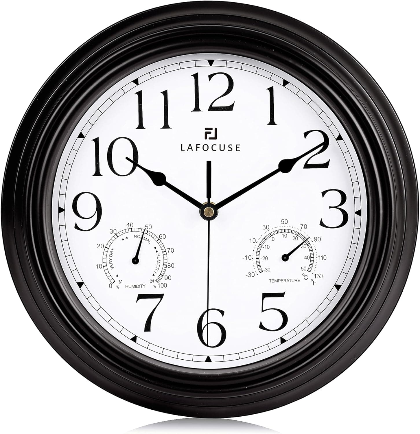 Lafocuse Horloge Murale avec Thermomètre et Hygromètre Vintage Pendule Murale Quartz Noir Silencieuse pour Salon Cuisine 30cm