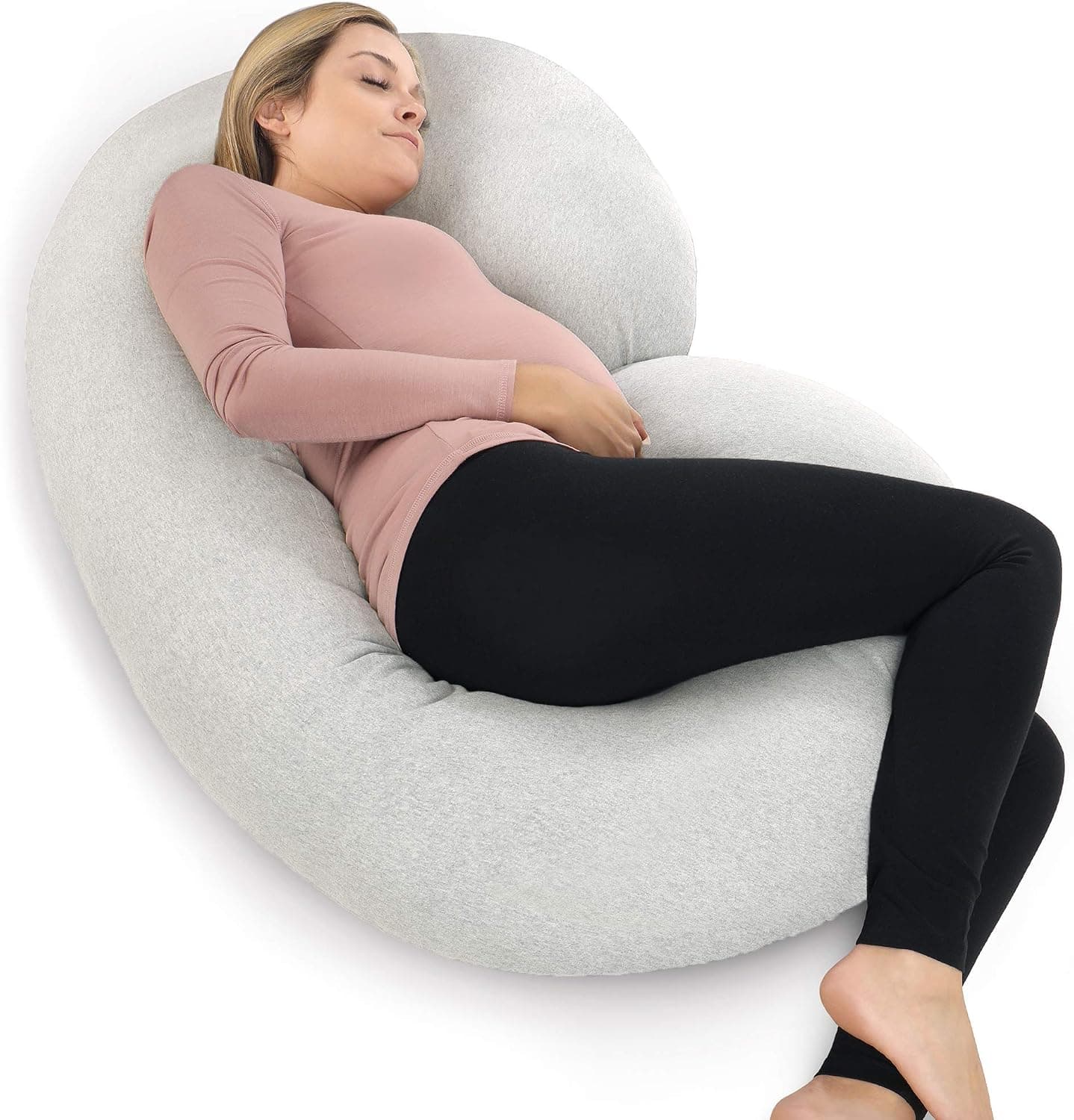 Pharmedoc Coussin de Grossesse - Coussin Allaitement en Forme de C, Coussin Maternité et Coussin Grossesse pour Dormir & Oreiller de Grossesse (Gris Clair)