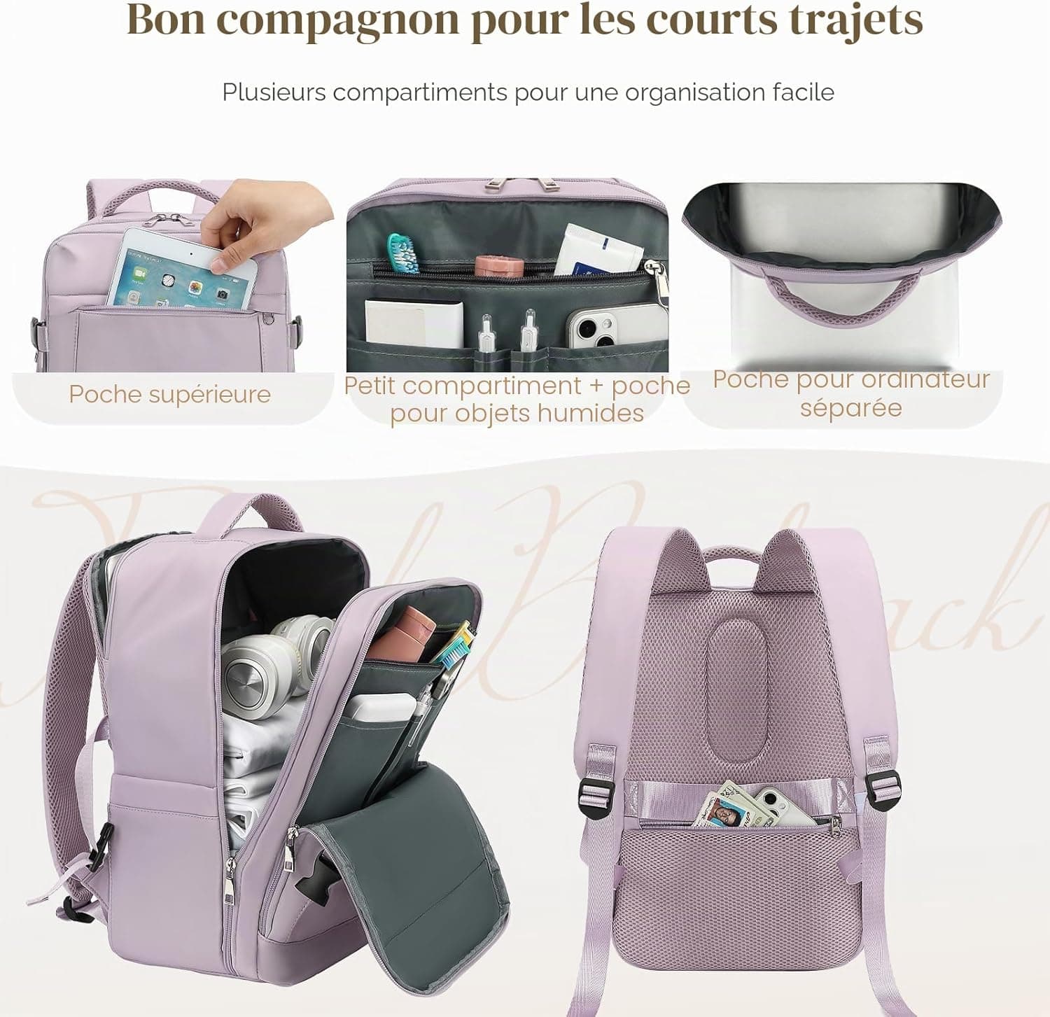 Yankony Sac a Dos Voyage Cabine Avion 45x36x20 Easyjet Bagages Cabine | avec Pochette Antivol Sac de Voyage Femme Résistant à l'eau Valise Bag Main 30L Sac à Dos pour Ordinateur Portable Quotidiens