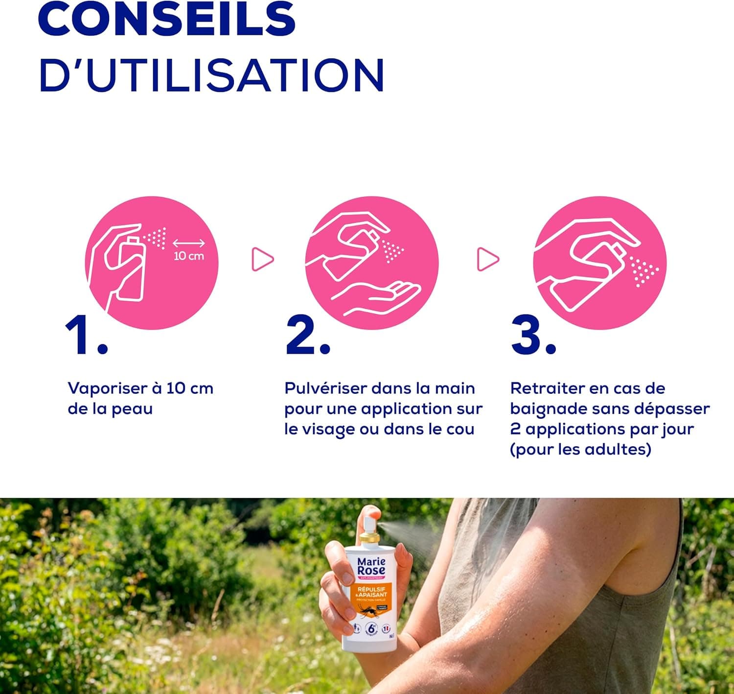 MARIE ROSE Anti-Moustiques, Spray Répulsif & Apaisant, Efficacité 6h, 100ml