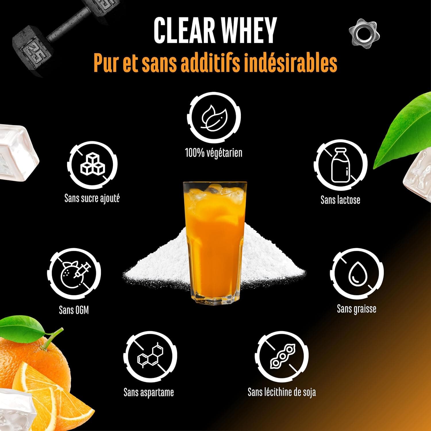 Clear Whey Isolate Protein Shake - Shake Protéiné Fruité & Rafraîchissant - Isolat de Protéines de Lactosérum de haute Qualité (900g, Orange Fraîche)