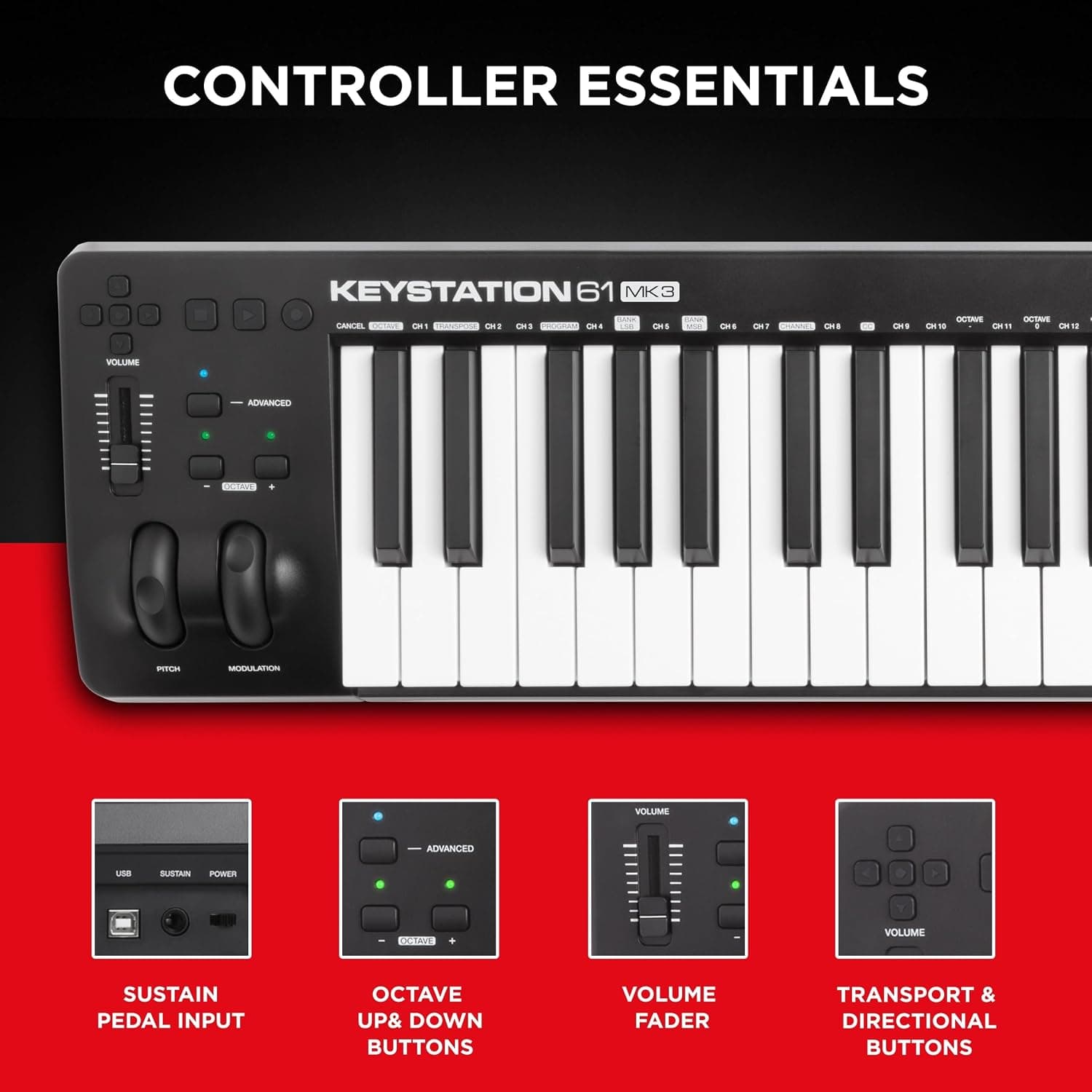M-AUDIO Keystation 61 MK3 Controleur USB MIDI | Clavier 61 Touches Synth-Action, Commandes Assignables, Molettes Pitch/Mod et Logiciel DAW Inclus