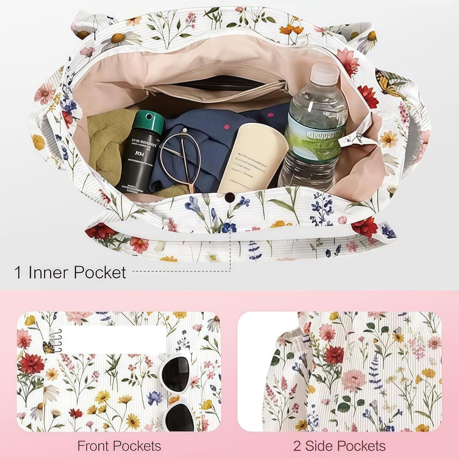 Grande Sac Shopping en Côtelé pour Femmes – Joli Sac à Épaule Aesthétique, Sac en Toile Réutilisable avec Fermeture Éclair et Poches Multiples pour Travail École Gym Voyage