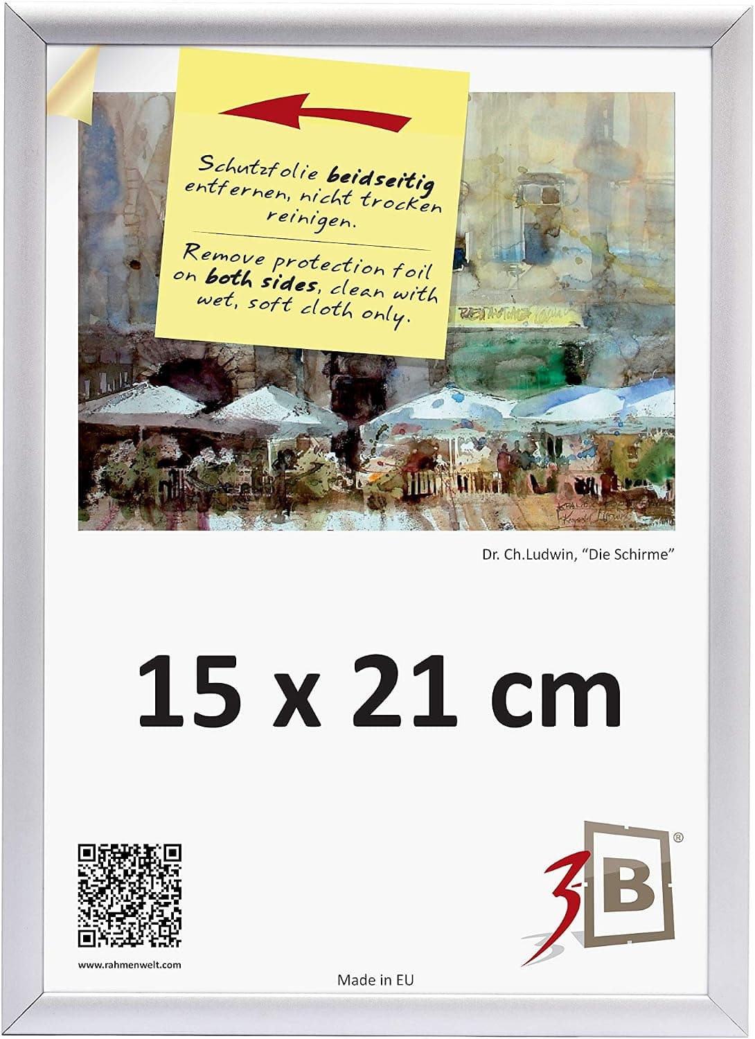 3-B Cadre de l'image ALU FOTO 15x21 cm (A5) - argent mat - cadre photo en aluminium, mural et de table, avec verre acrylique