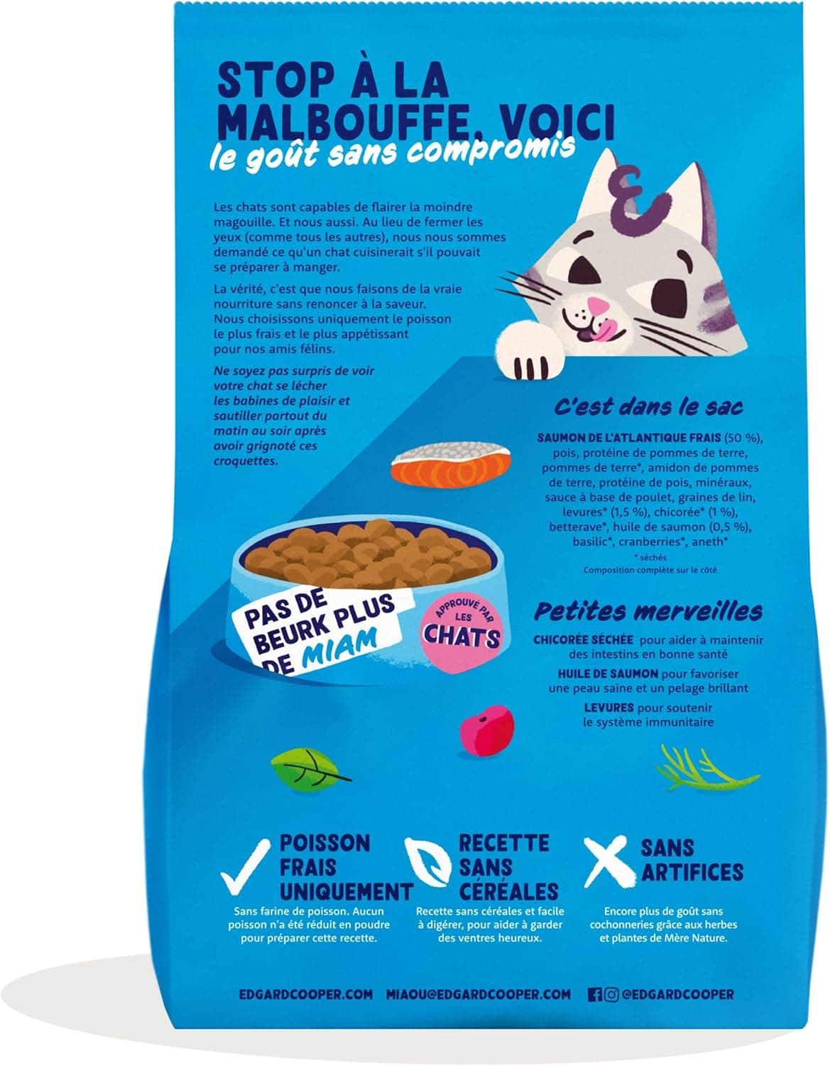 Edgard Cooper Croquettes pour Chat Stérilisé, Adulte, Saumon 4kg, Sans céréales, Viande fraîche, Nourriture naturelle, Croquette Riche en protéines, Sans sucres ajoutés