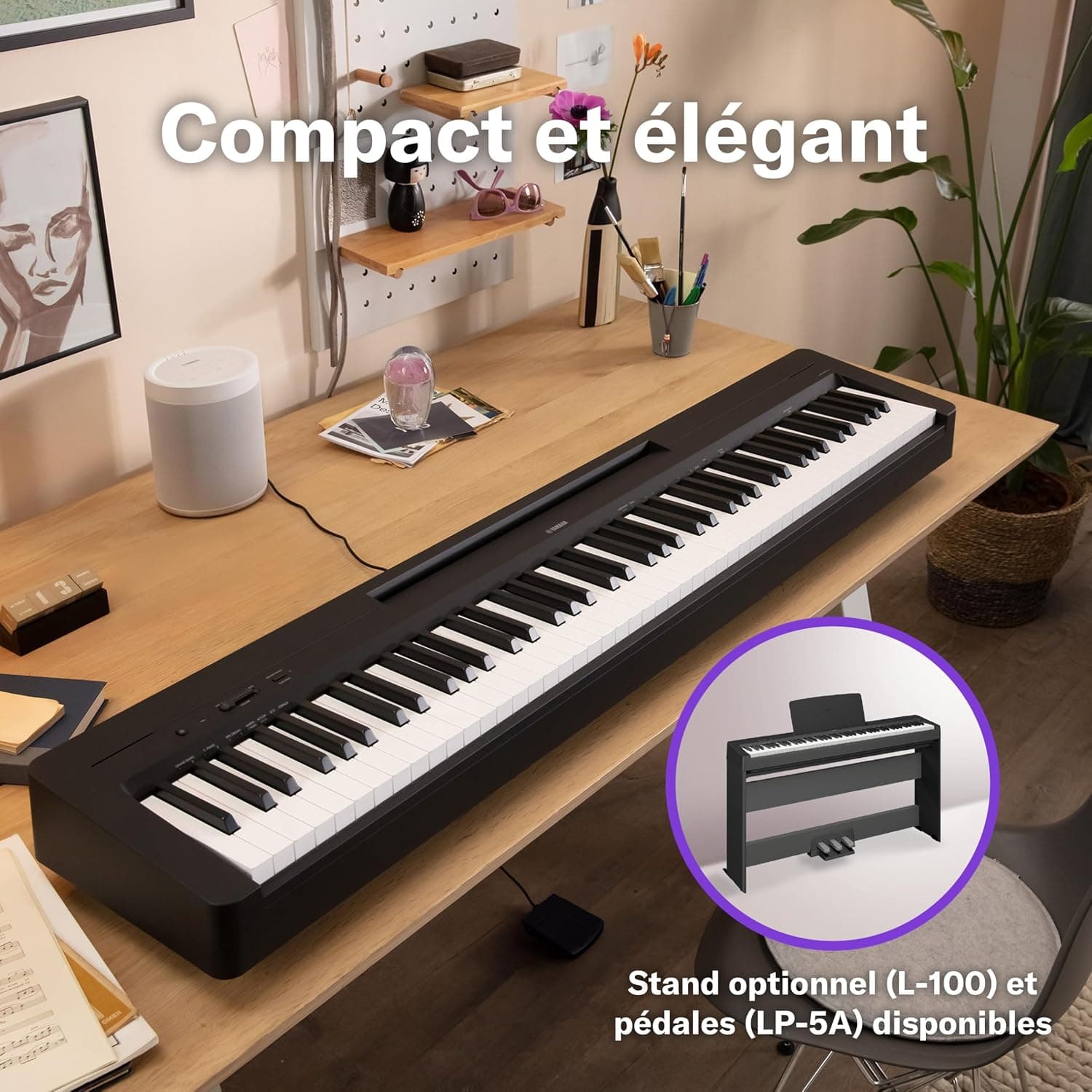 Yamaha P-145BT Piano Numérique – Léger et portable avec clavier Graded-Hammer-Compact à 88 touches et 10 sonorités, Bluetooth – Noir