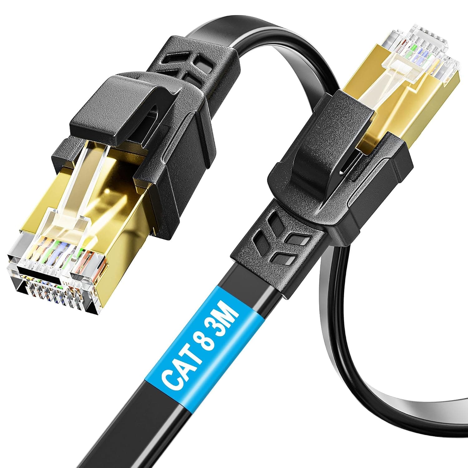 Soibke Cat 8 Cable Ethernet Plat Cable RJ45 3 Mètres Blindé Gigabit | Cable Internet Haut Debit 40Gbps 2000MHz Câble Réseau 3m Haute Vitesse Câble Patch Cable LAN Anti-brouillage pour Routeur