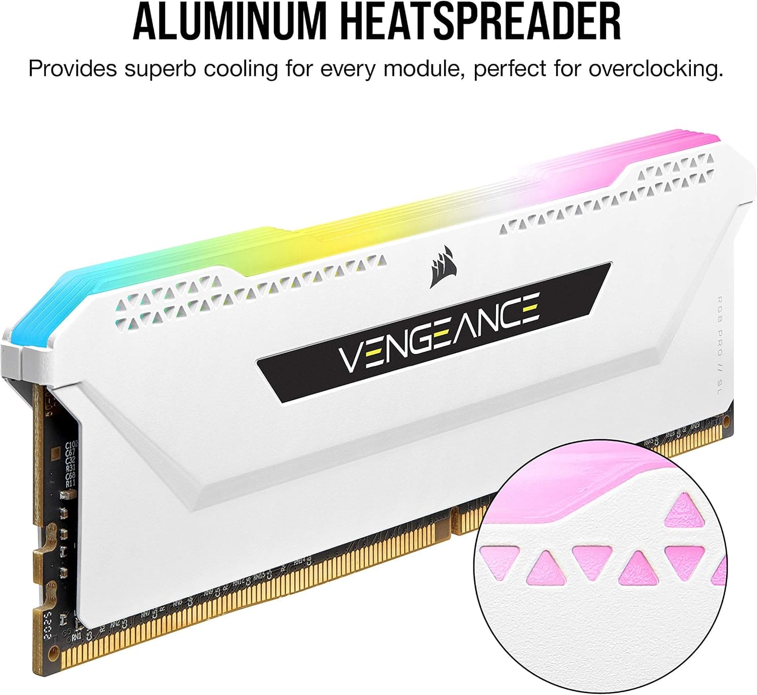 Corsair Mémoire de Bureau Corsair Vengeance RGB Pro SL 32 Go (2x16 Go) DDR4 Jusqu'à 3600MHz (PC4-28800) C18 1,35 V - Blanc