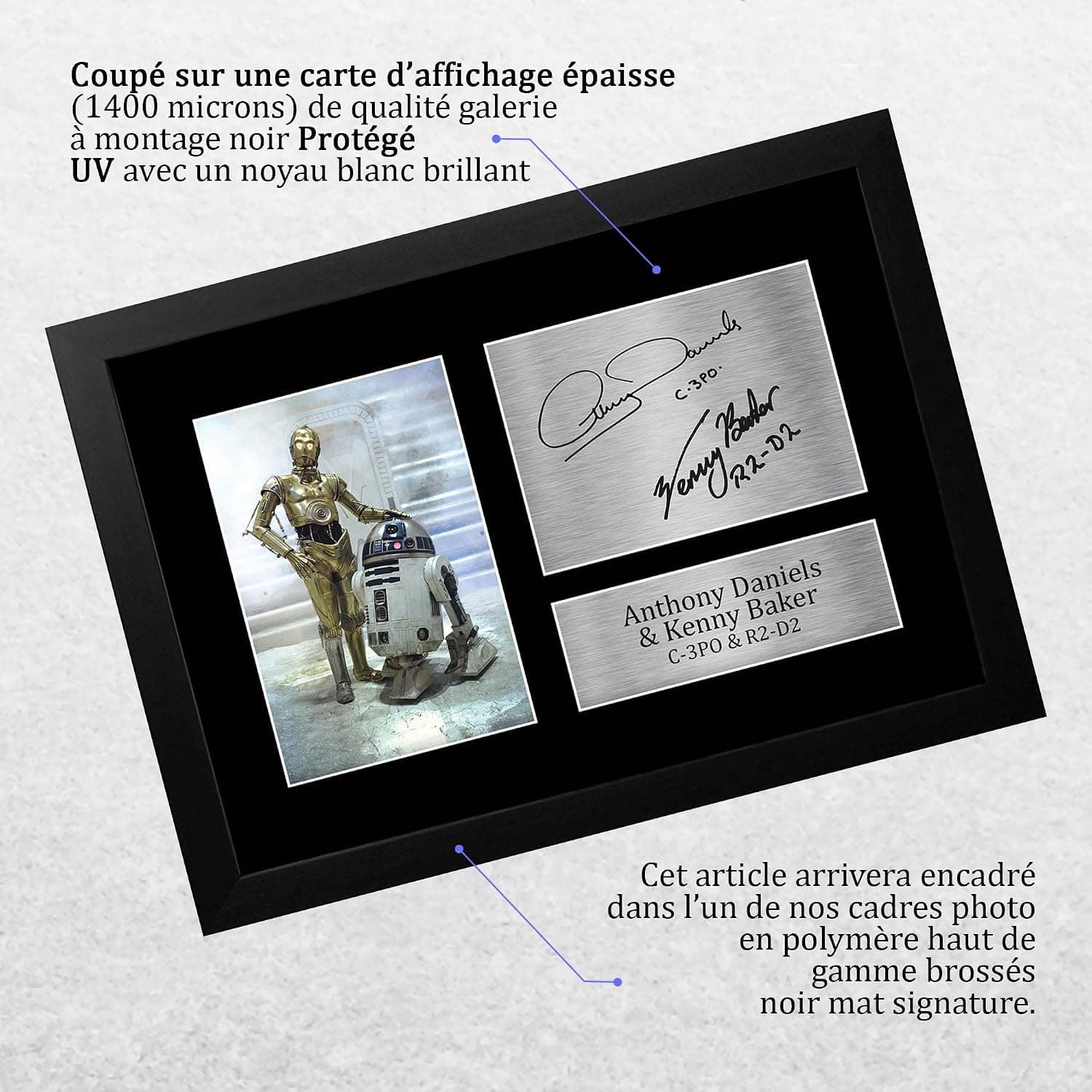 HWC Trading FR A4 Anthony Daniels & Kenny Baker C-3PO R2-D2 Cadeaux Imprimé Signé Autographe Photo pour les fans de cinéma - A4 Encadré