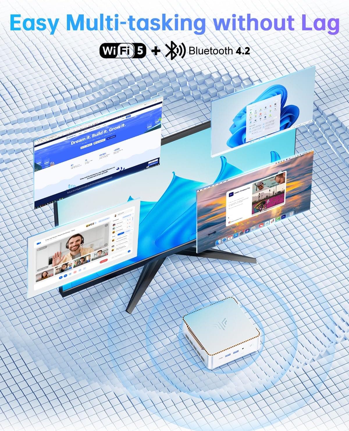 NiPoGi E2 Mini PC W-11 Pro, АMD Ryzen 5 3500U(4 C/ 8 T, jusqu'à 3,70 GHz)
