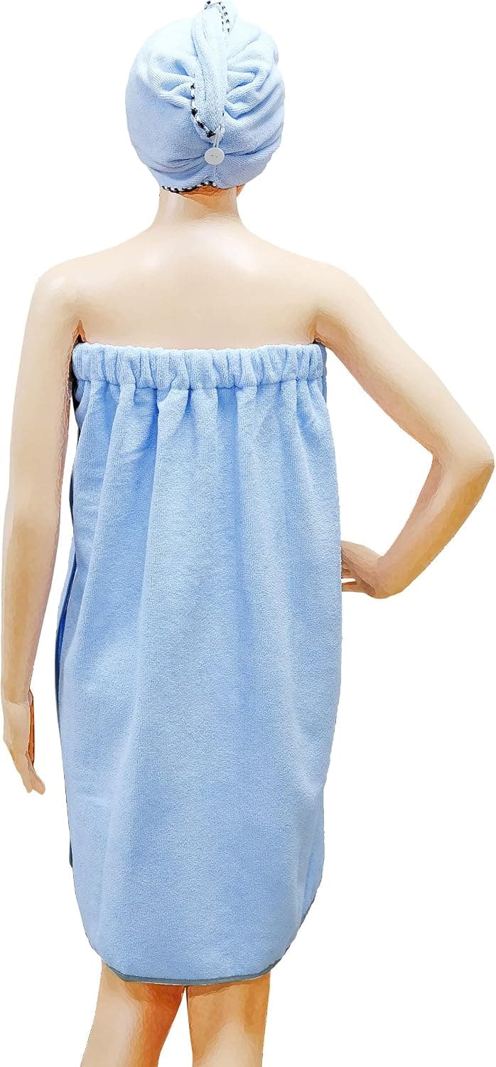 Polyte - Paréo de bain pour femme et serviette de cheveux - microfibres/sèche rapidement - bleu clair - taille unique