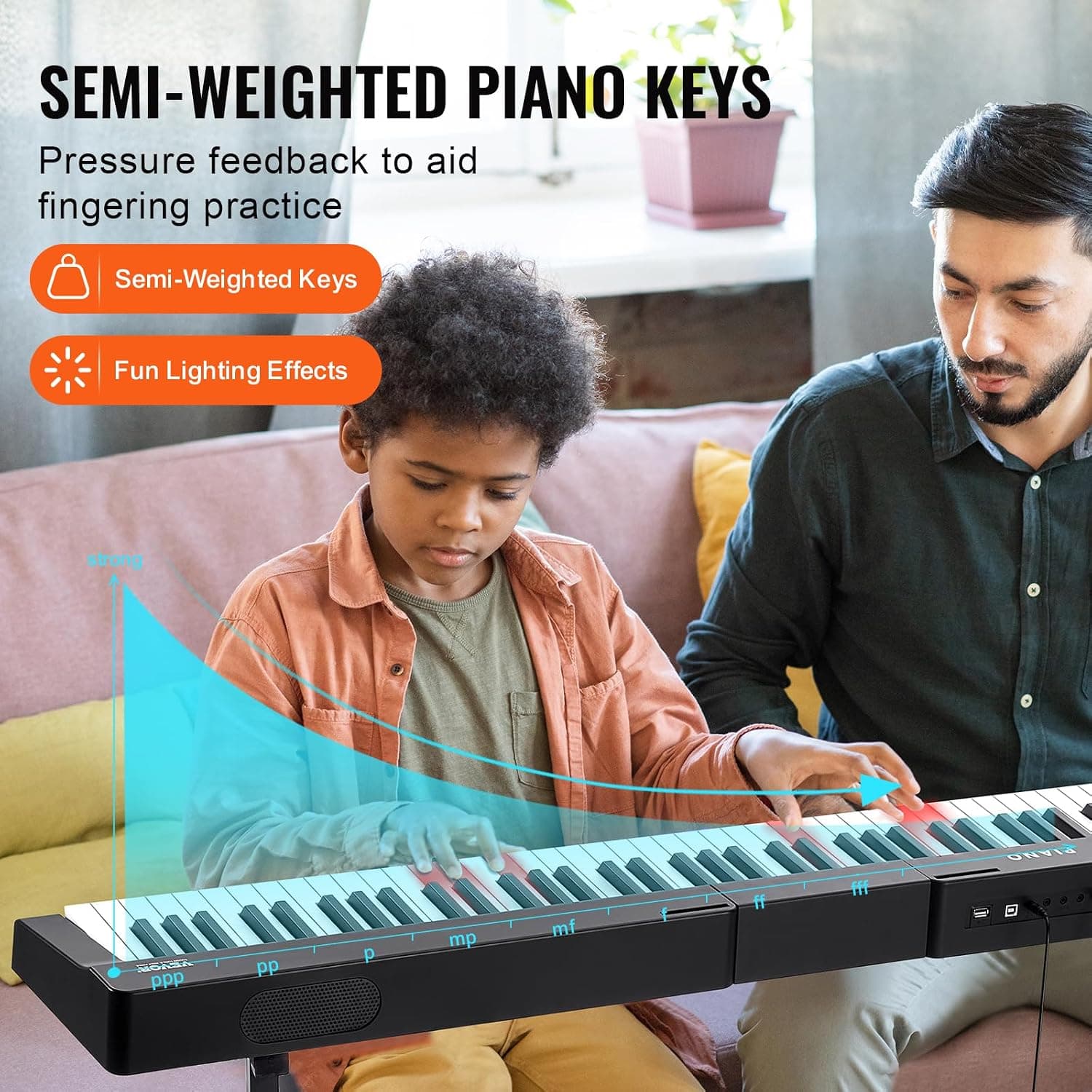 VEVOR Clavier Piano Numérique, 88 Touches Semi-lestées, Ensemble Piano à Clavier Électrique avec Support Réglable, Haut-parleurs Intégrés, Pédale de Sustain, Casque, Bluetooth MIDI USB, pour Débutants