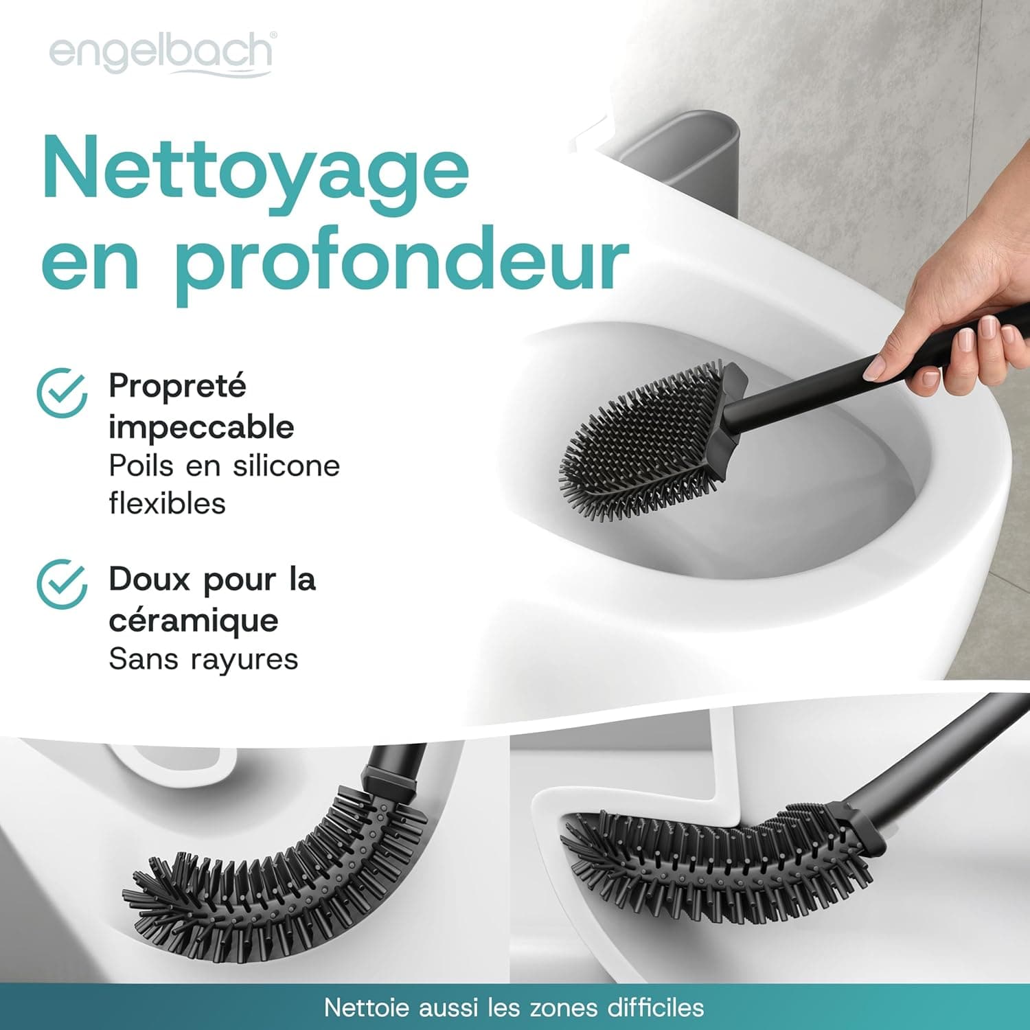 Engelbach® Brosse WC en Silicone - à Fixation Murale sans Perçage, Antracite