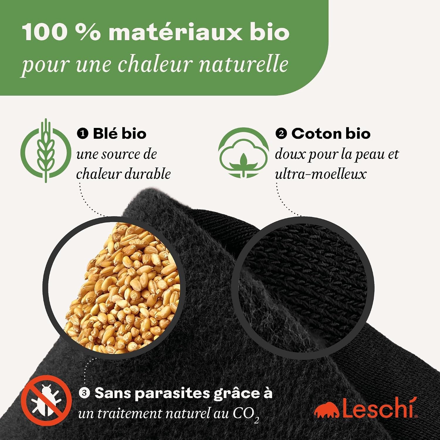LESCHI Coussin chauffant micro-ondes en coton 100% bio, 10 compartiments, Chat noir, Bouillotte graines de blé 100% bio, Bouillotte micro-ondes idéale pour soulager les douleurs menstruelles