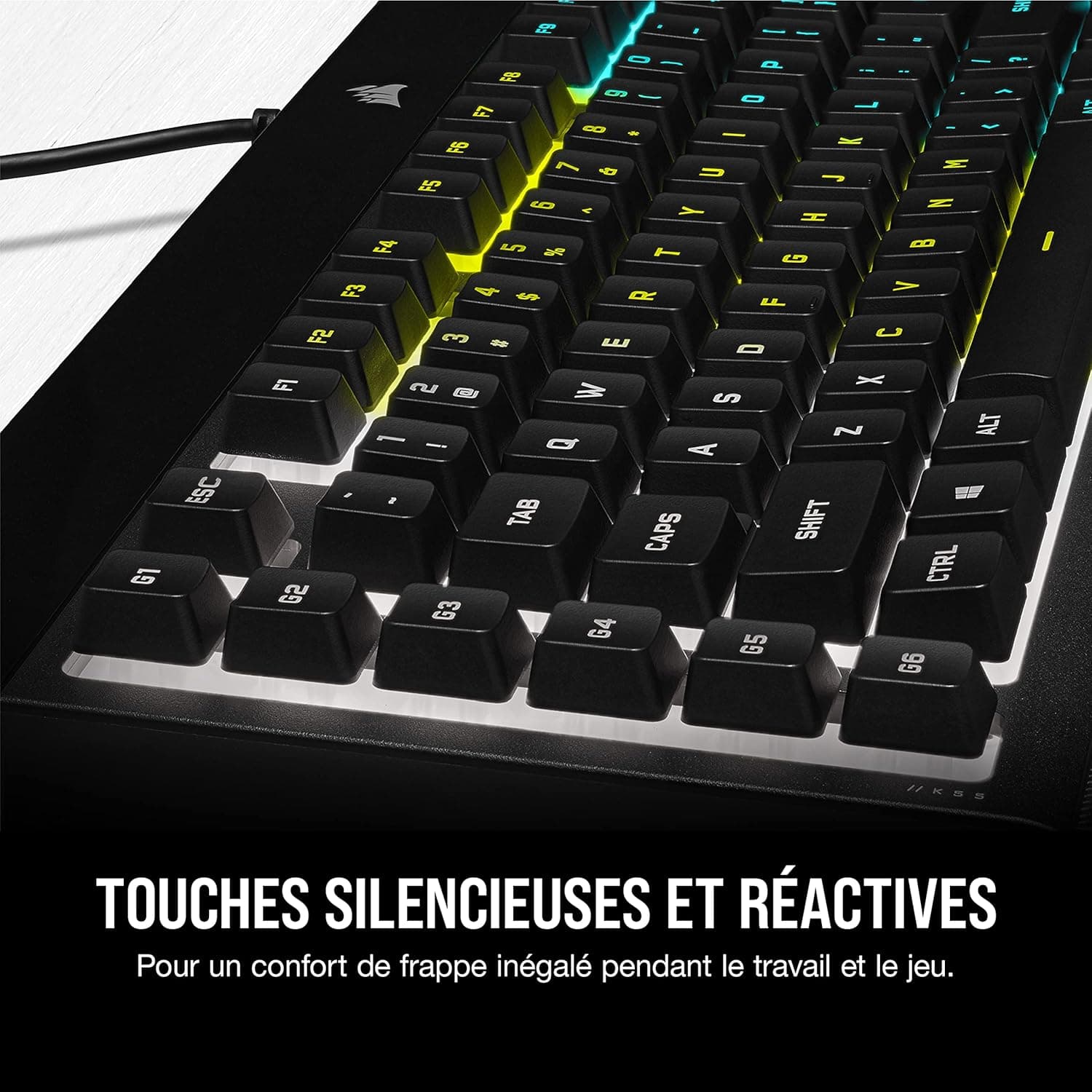 Corsair K55 RGB Pro Clavier de Jeu Filaire à Membrane (AZERTY FR) – Noir | IP42 Résistant à la Poussière et Aux éclaboussures, 6 Touches Macro Intégration Elgato, PC, Mac, Xbox