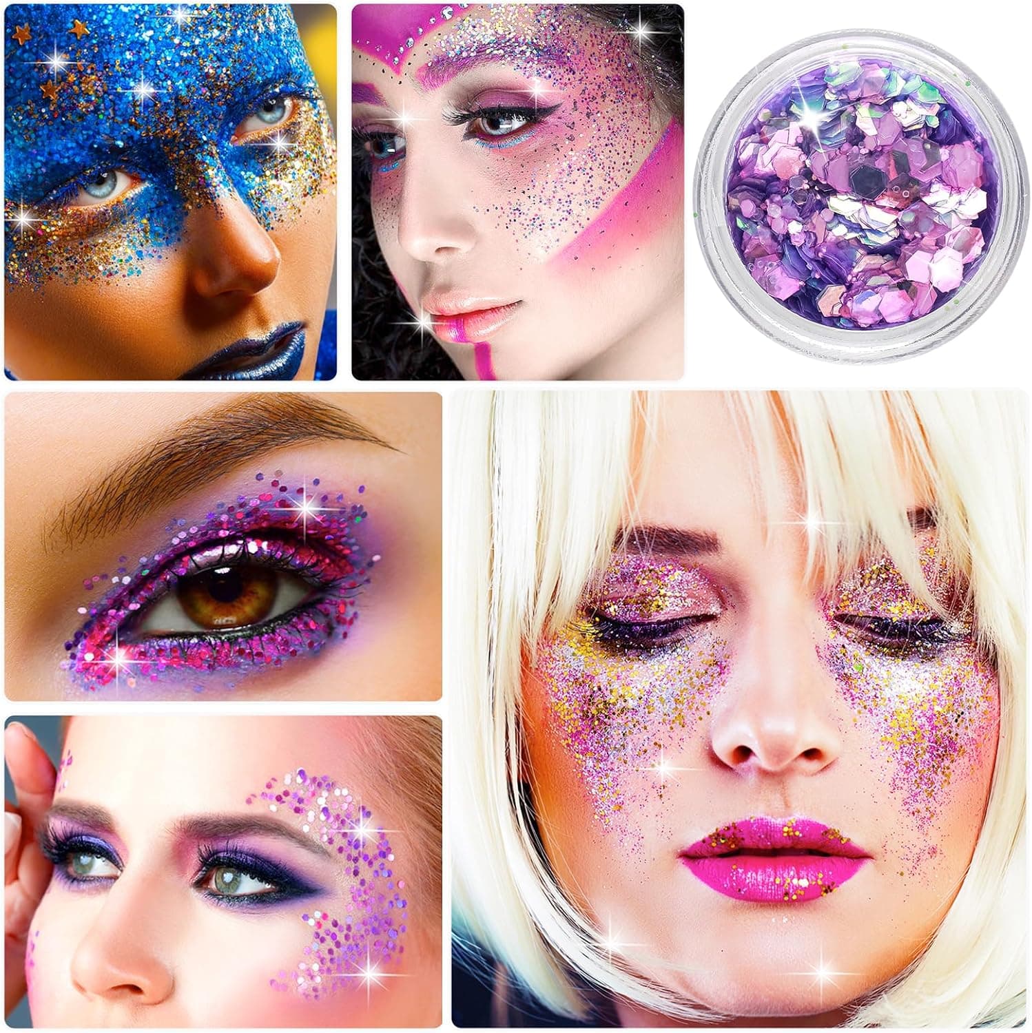 Giantree Festival Paillettes Visage avec 2 Pinceaux à Double Tête en Coton - 12 Couleurs pour Déguisement Festif, Ongles, Cheveux, Lèvres, Corps - Christmas Maquillage Glitter (Couleur 2)