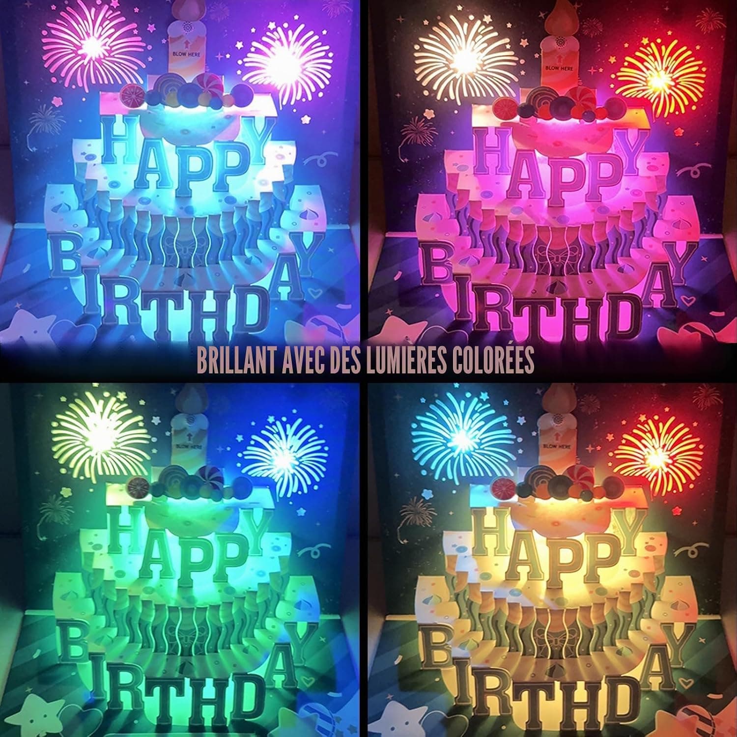 Carte anniversaire musicale 3D bougie soufflée Woukksy lumière