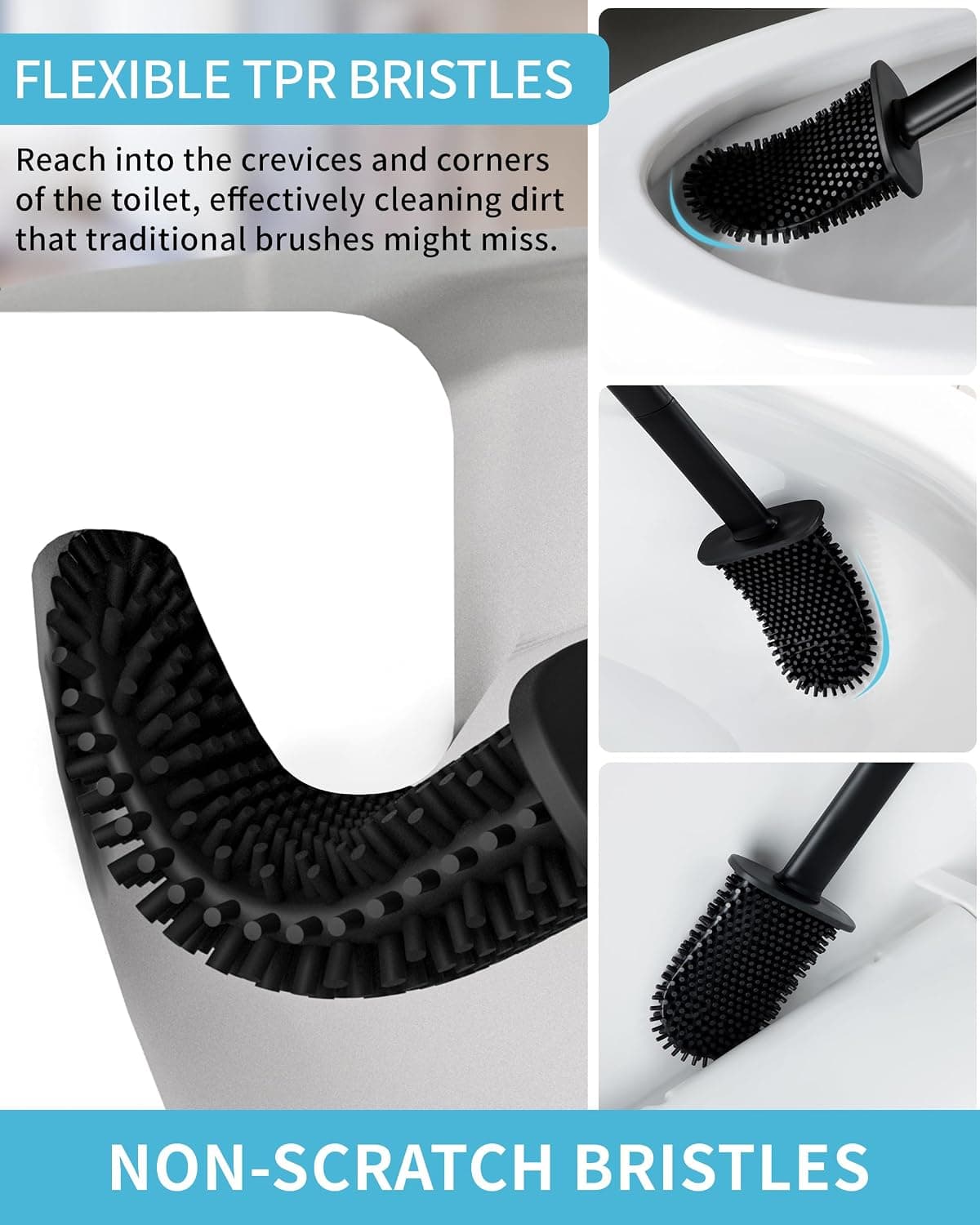 MR.SIGA Brosse WC Silicone, Brosse Toilettes WC avec Support, Lot de 2