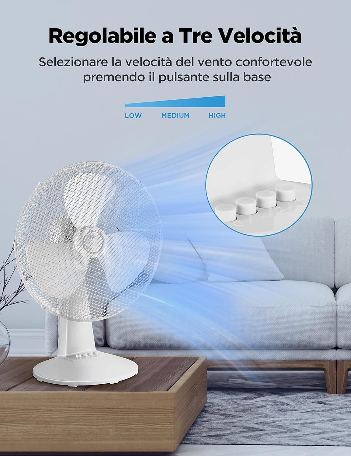Midea FT40-21M Ventilateur de table 40 W Diamètre 40 cm Ventilateur silencieux Ventilateur à 3 pales, 3 niveaux de vitesse, oscillation 80° Blanc