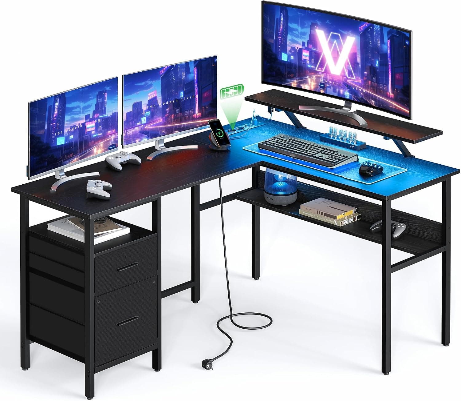 VASAGLE Bureau d'Ordinateur en Forme de L, 120 x 150 x 76 cm