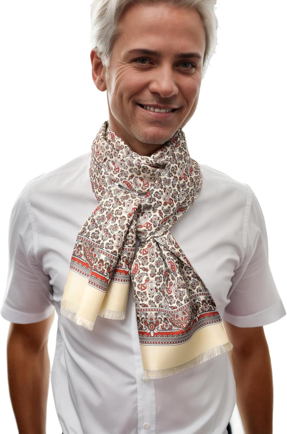 Hommes long élégant 2 couches classique affaires festive pure soie écharpe courte franges