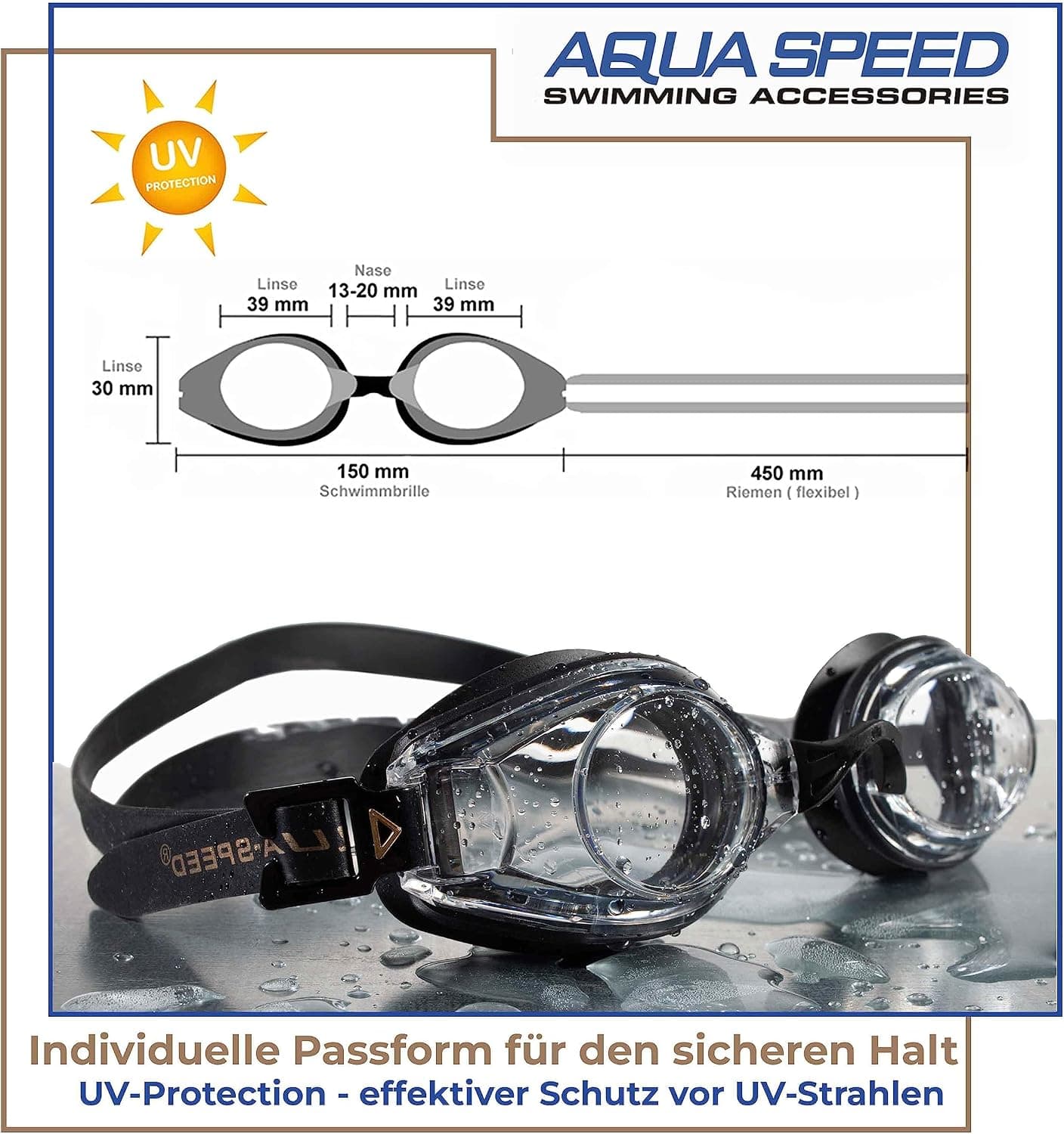 Aqua Speed ® Lumina, Lunettes de Natation avec dioptries de -1,5 à -8,0 / UVA/UVB de 100%